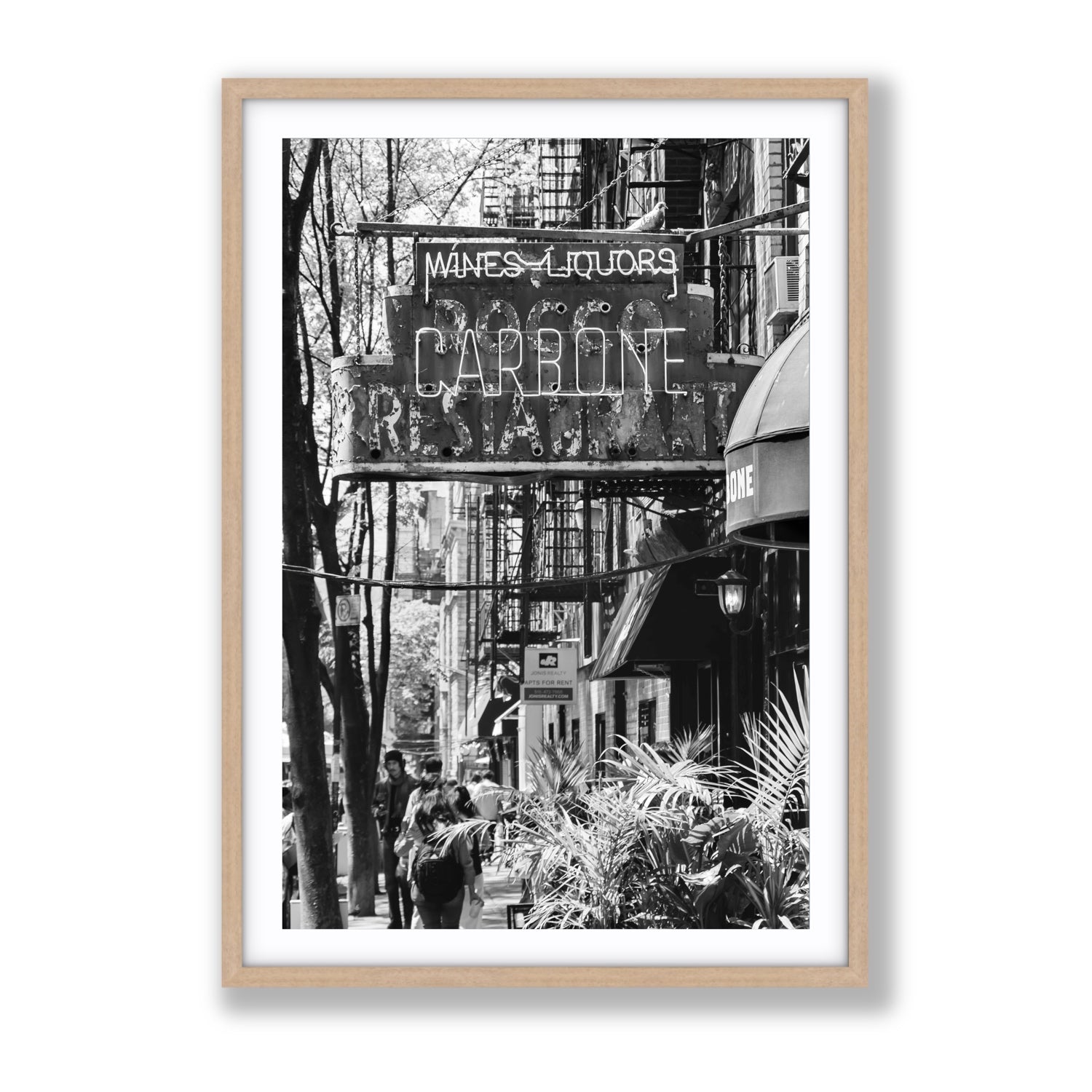 Paparazzi To Pasta New York NYC Black & White wall art Gallery fine art print in natural oak frame with matboard