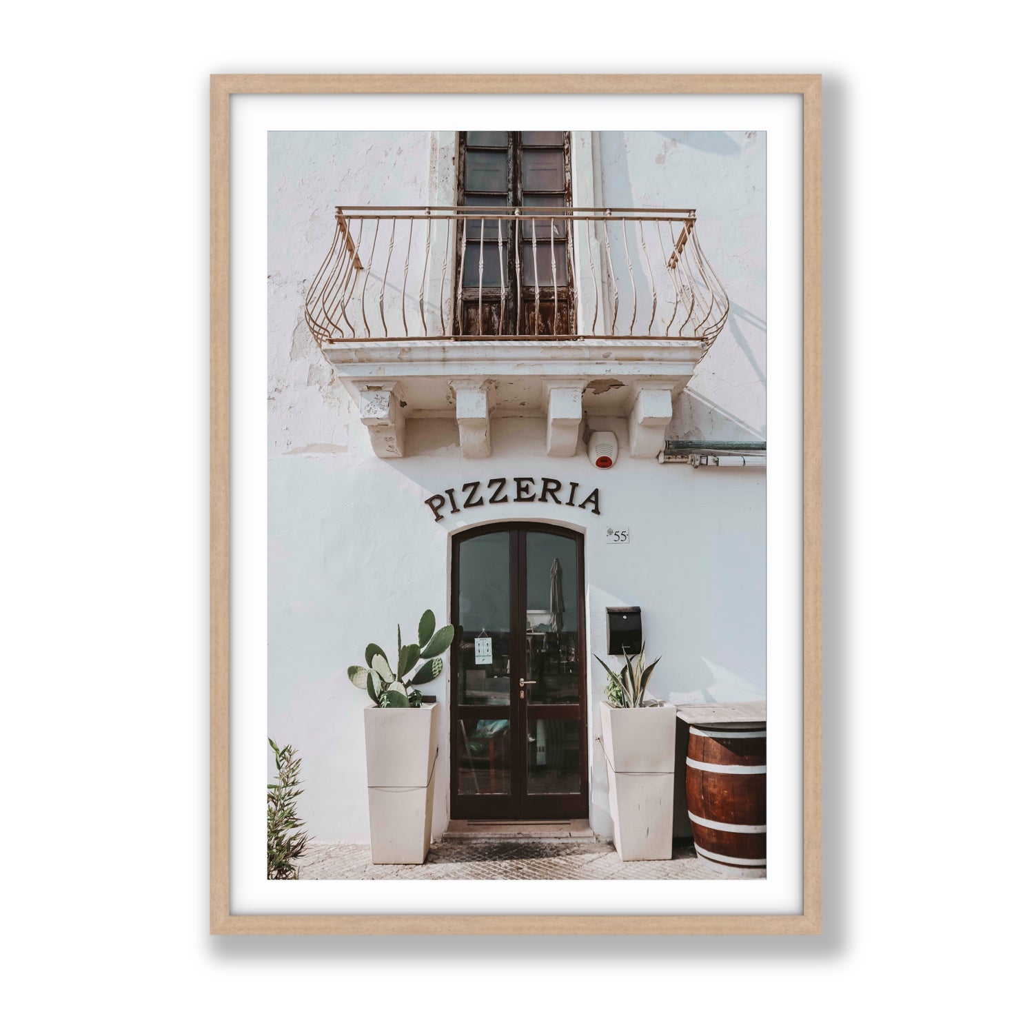Pizzeria Puglia Italian wall art Gallery fine art print in natural oak frame with matboard