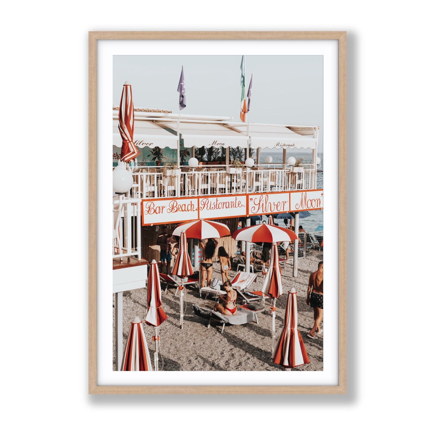Vintage Amalfi Amalfi Mediterranean wall art Gallery fine art print in natural oak frame with matboard