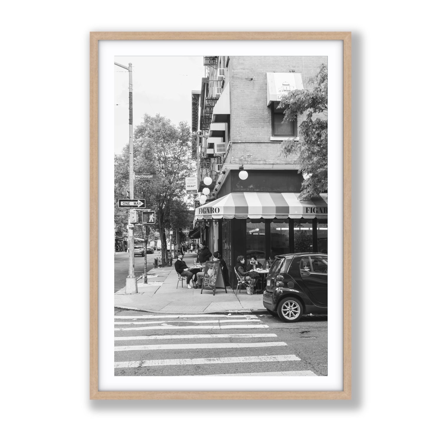Figaro New York NYC Black & White wall art Gallery fine art print in natural oak frame with matboard
