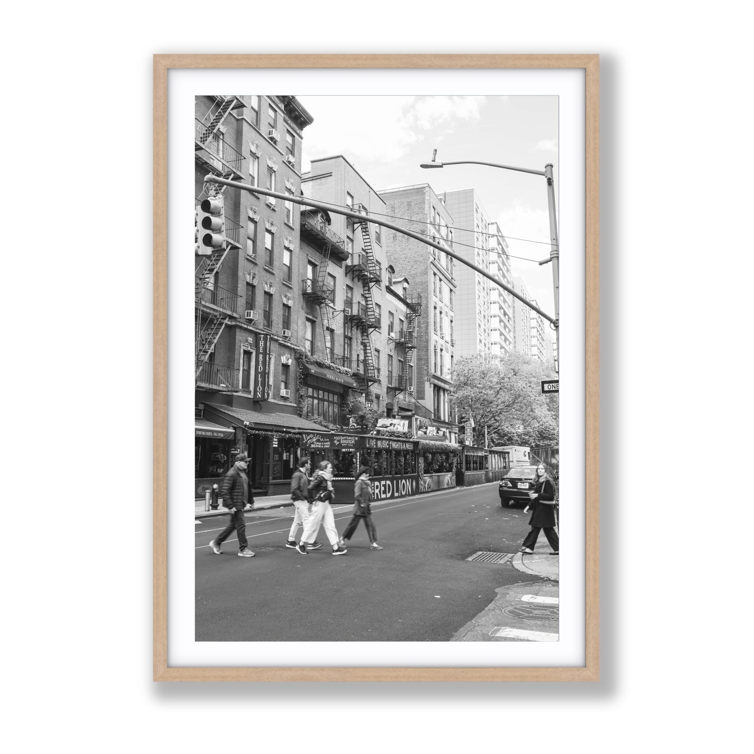 Spectral Streets New York NYC Black & White wall art Gallery fine art print in natural oak frame with matboard