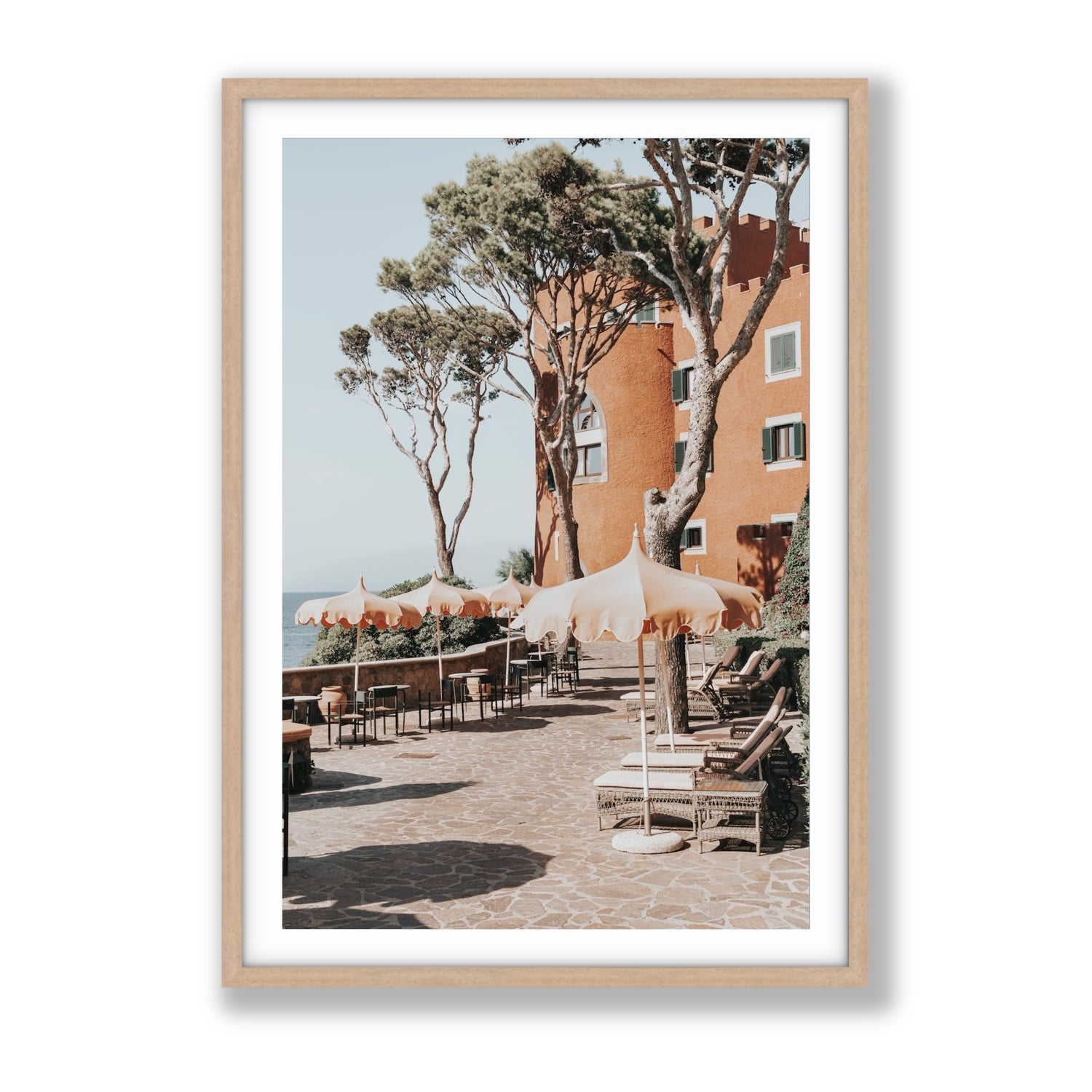 Mezzatorre Ischia Italian Mediterranean decor wall art Gallery fine art print in natural oak frame with matboard