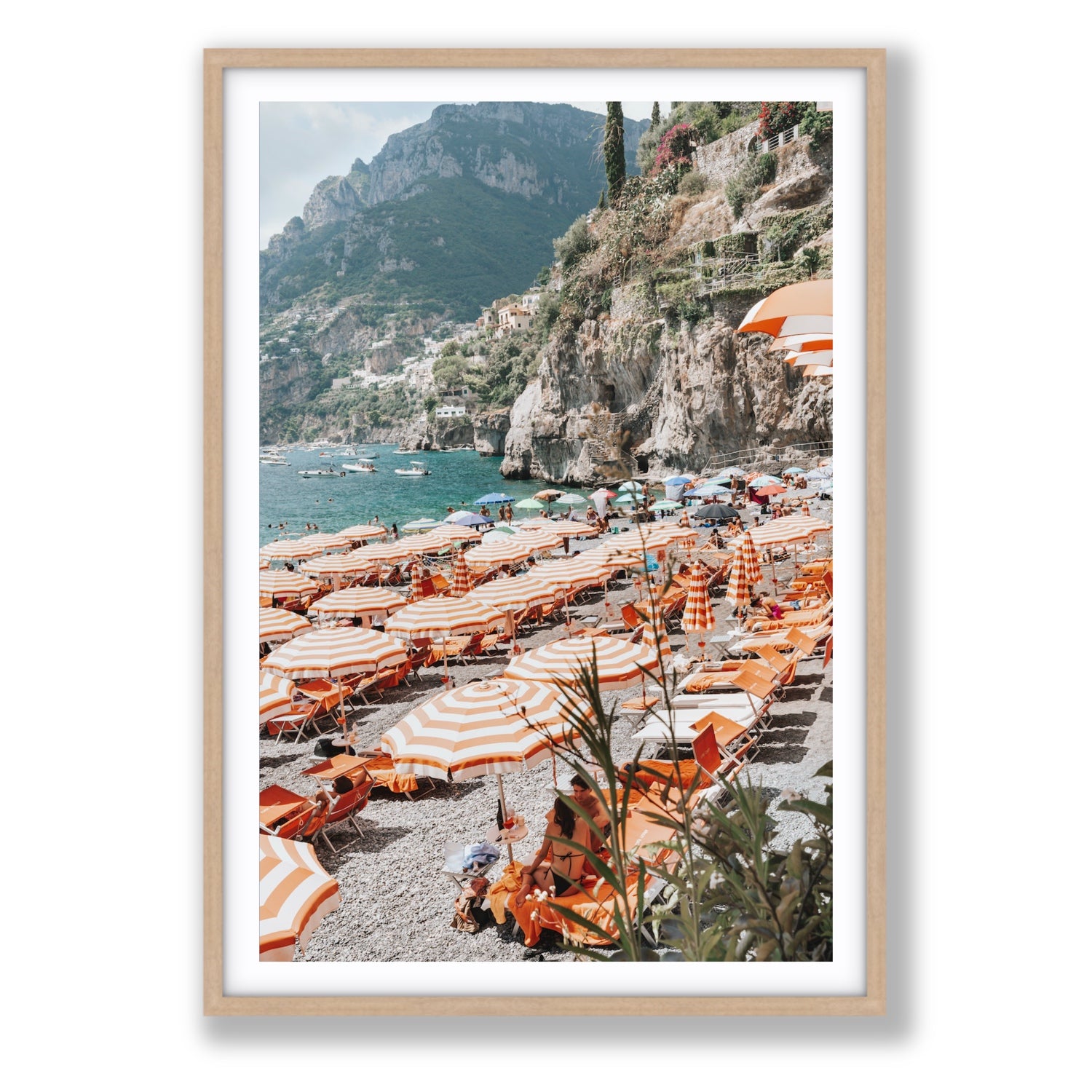 Bagni d'Arienzo Positano decor wall art Statement fine art print in natural oak frame with matboard