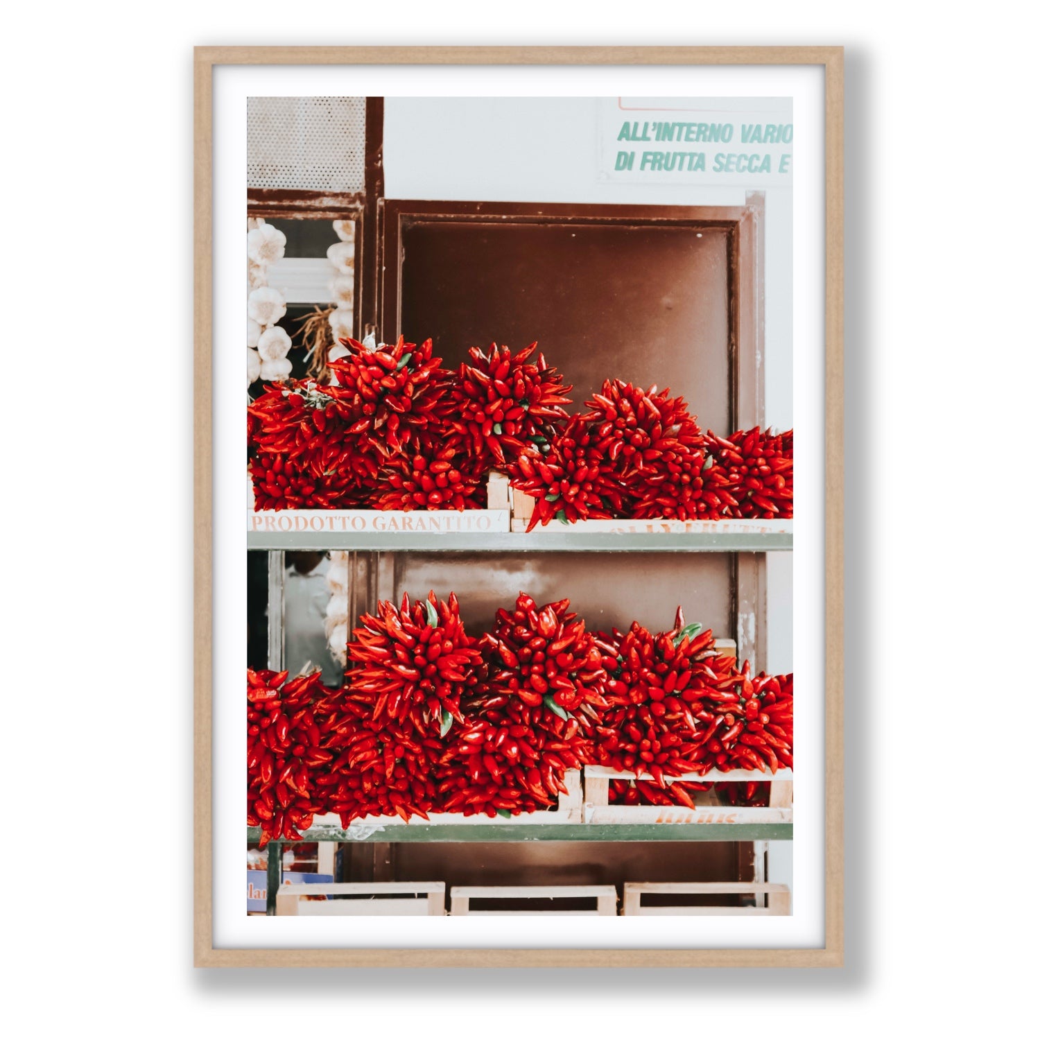 Hot Harvest Puglia Italian wall art Statement fine art print in natural oak frame with matboard