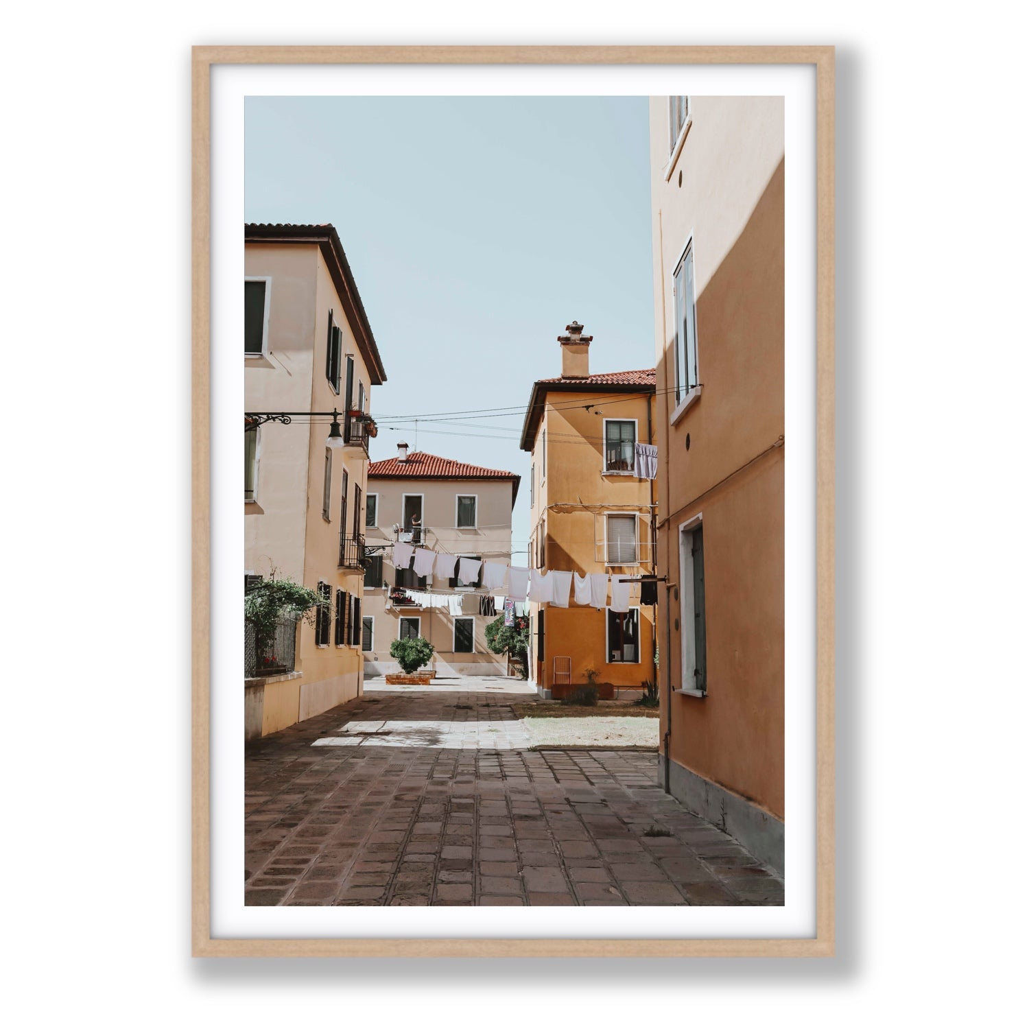 Terraferma Venice Italian wall art Statement fine art print in natural oak frame with matboard