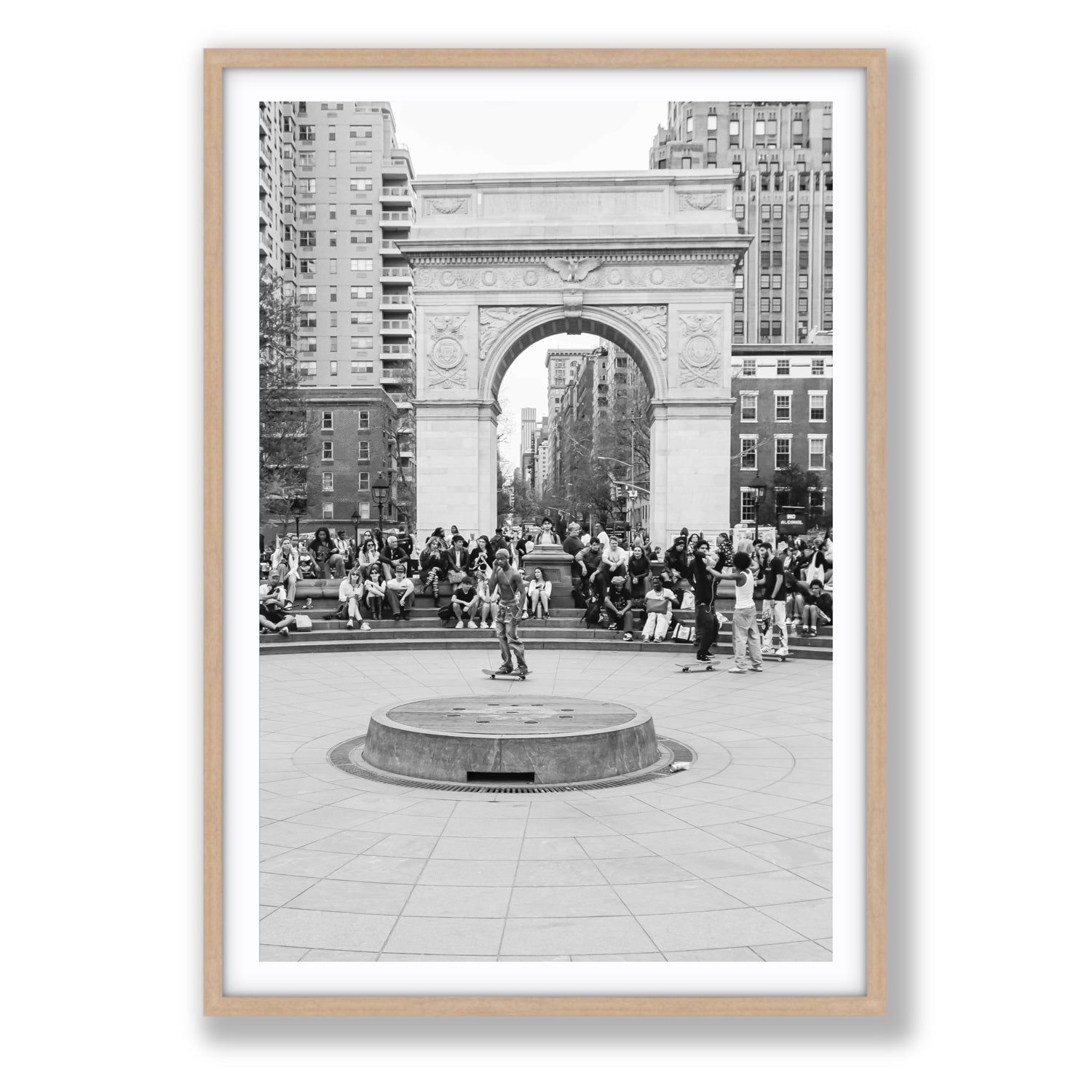 Concrete Conqueror New York NYC Skateboard wall art Statement fine art print in natural oak frame with matboard