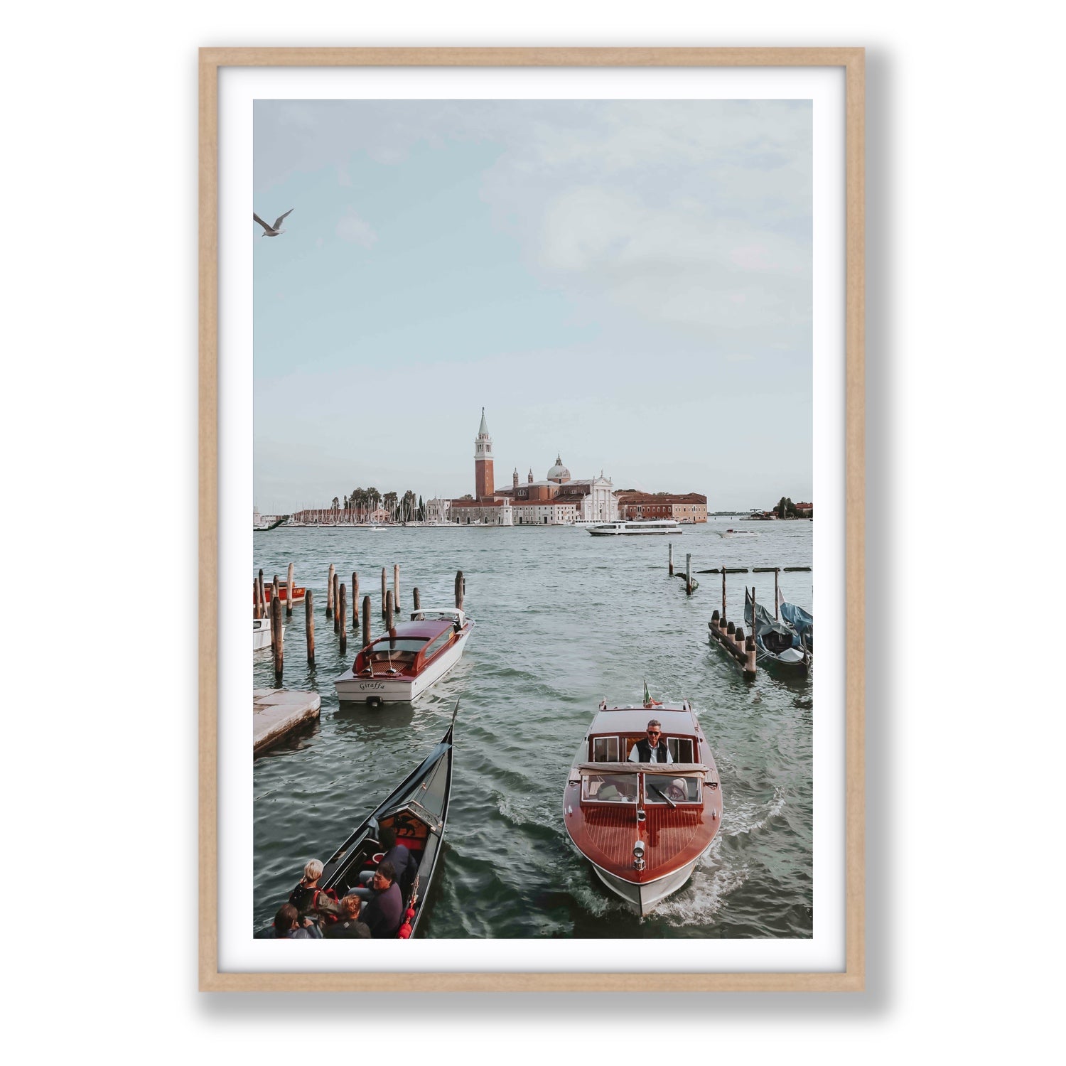 Galleggiante Venice Italian wall art Statement fine art print in natural oak frame with matboard