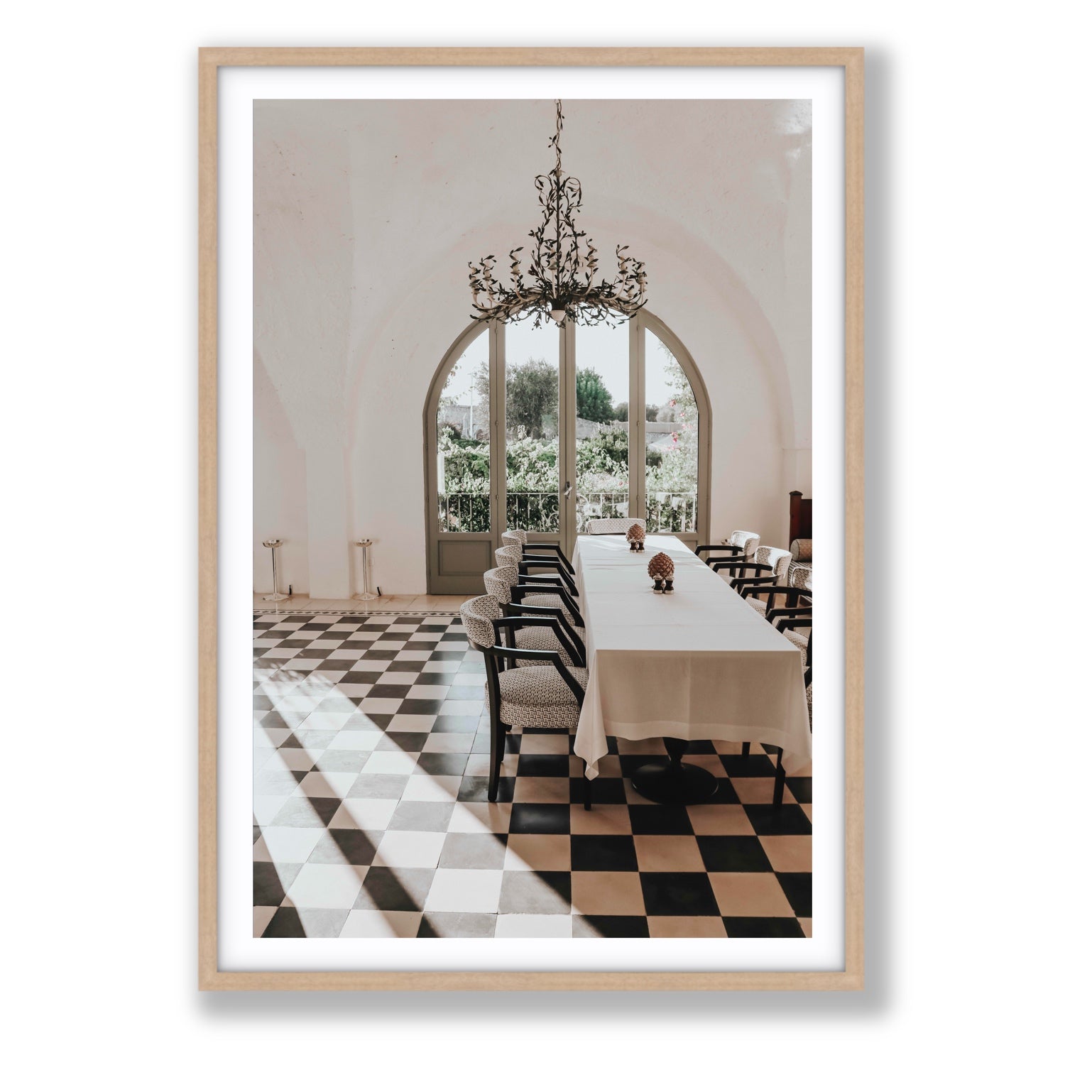 Sunbeam Feast Puglia Wall Italian fine art print Statement fine art print in natural oak frame with matboard