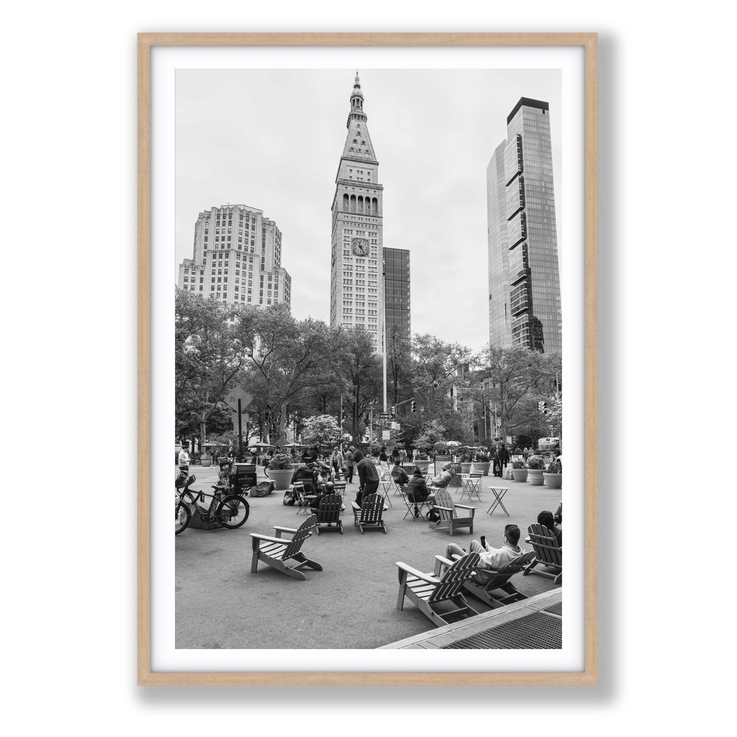 Timeless New York New York NYC Black & White wall art Statement fine art print in natural oak frame with matboard