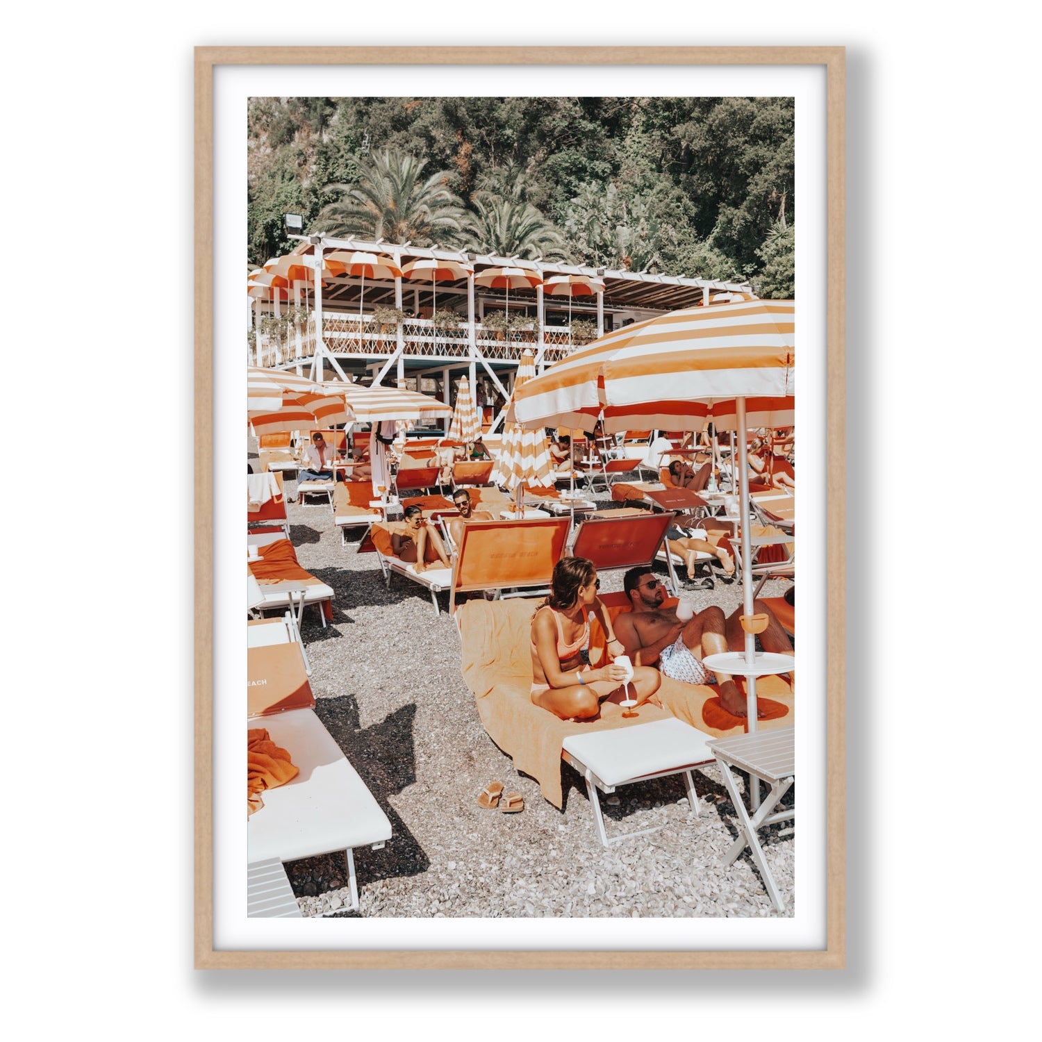Lounging In Lido fine art print, Positano, Italy, Statement, Natural Oak Frame · Matboard, Fine Art Print
