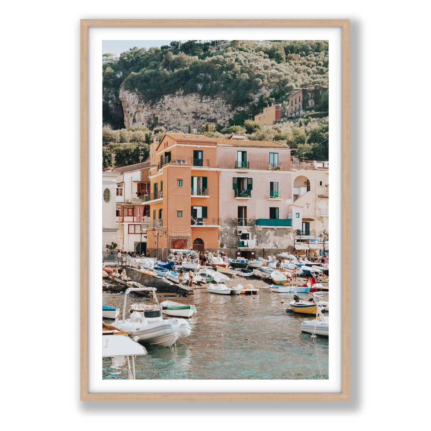 Boatyard Bliss fine art print, Sorrento, Italy, Statement, Natural Oak Frame · Matboard, Fine Art Print