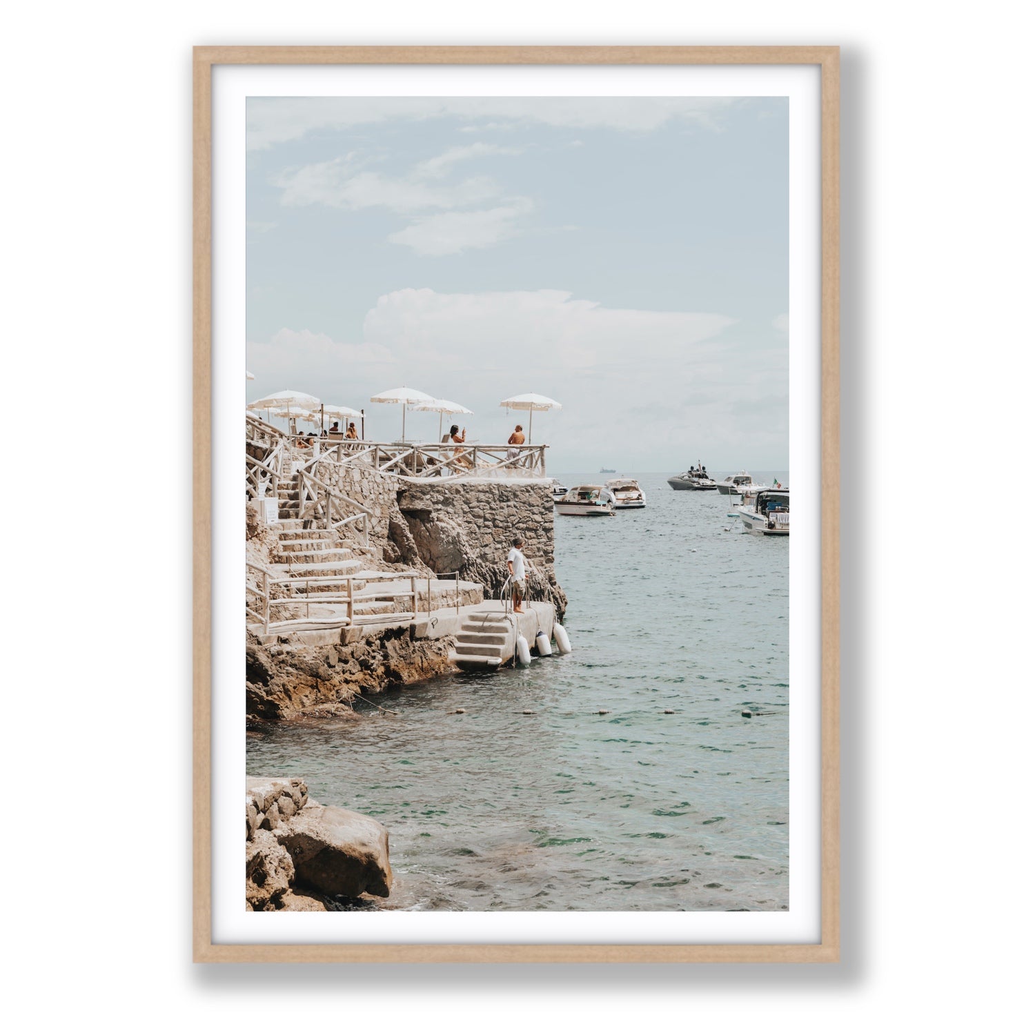 Pier Patrol fine art print, Nerano, Italy, Statement, Natural Oak Frame · Matboard, Fine Art Print