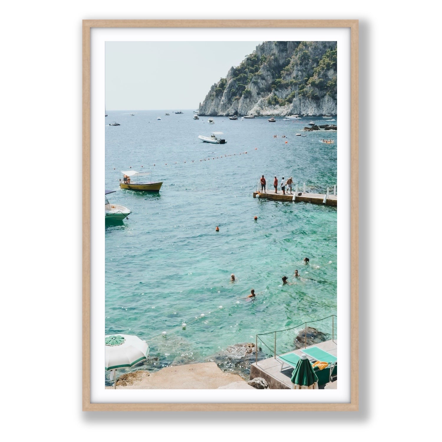 Delizia Pomeridiana Capri coastal wall art Statement fine art print in natural oak frame with matboard