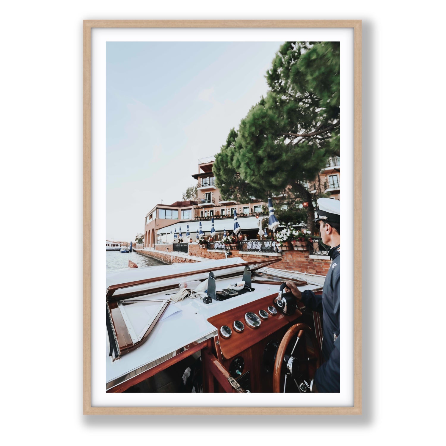 The Driver Venice Canal Italian wall art Statement fine art print in natural oak frame with matboard