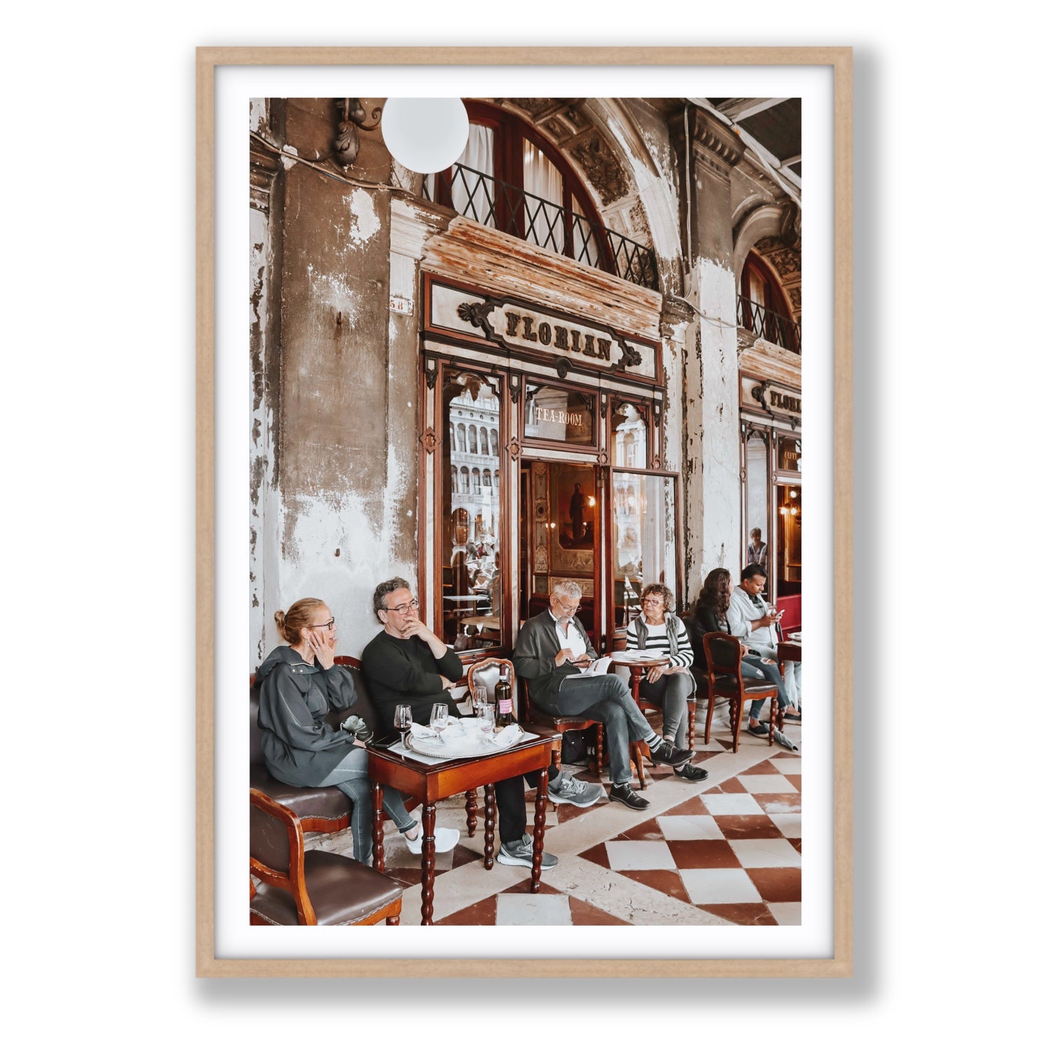 Tea Room Venice Italian wall art Statement fine art print in natural oak frame with matboard