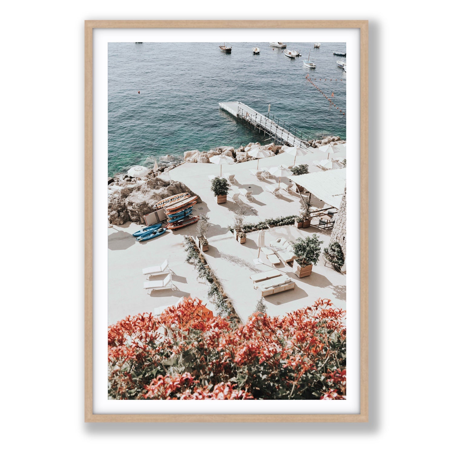 A Work of Art Amalfi coastal wall art Statement fine art print in natural oak frame with matboard