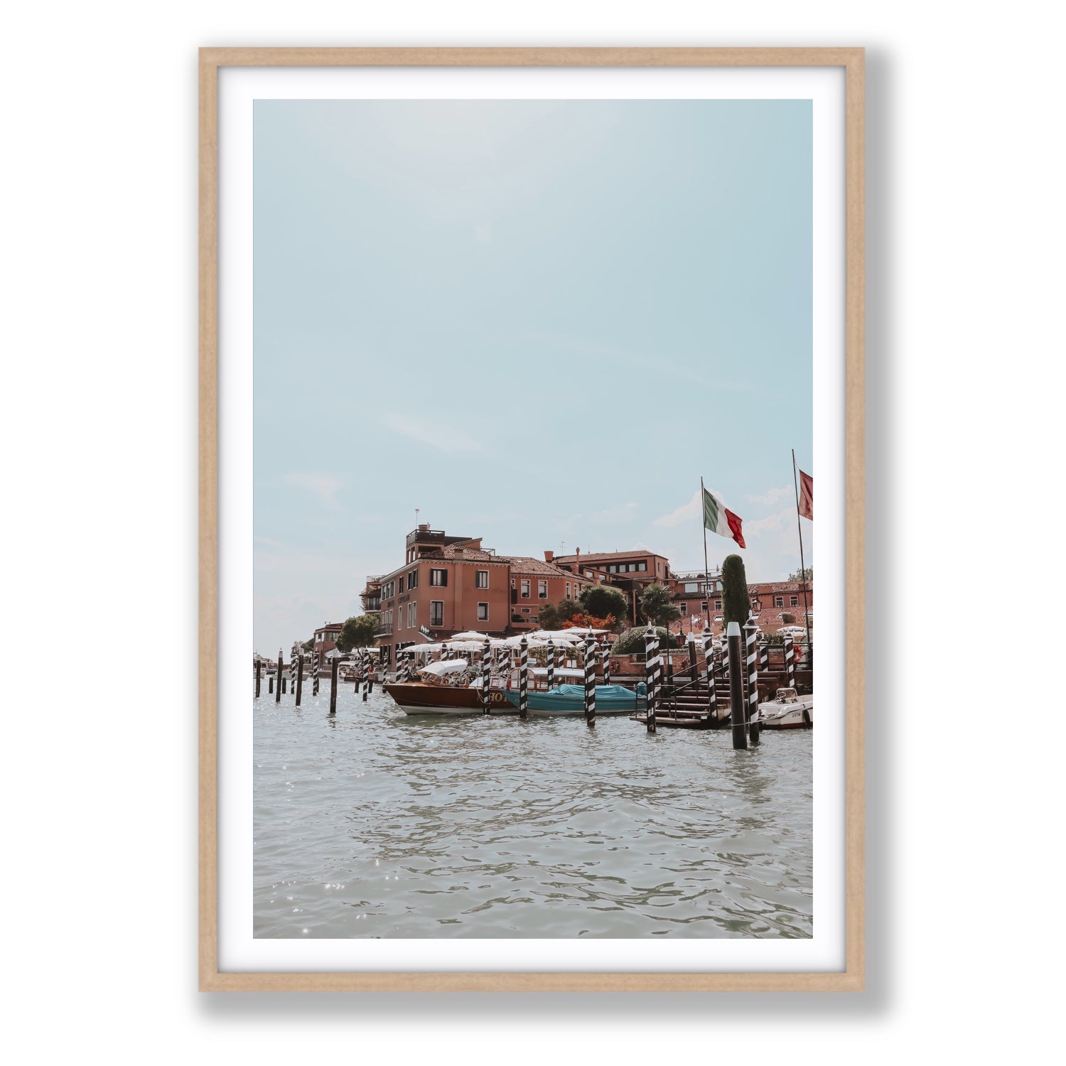 Giudecca Island Venice wall art Statement fine art print in natural oak frame with matboard