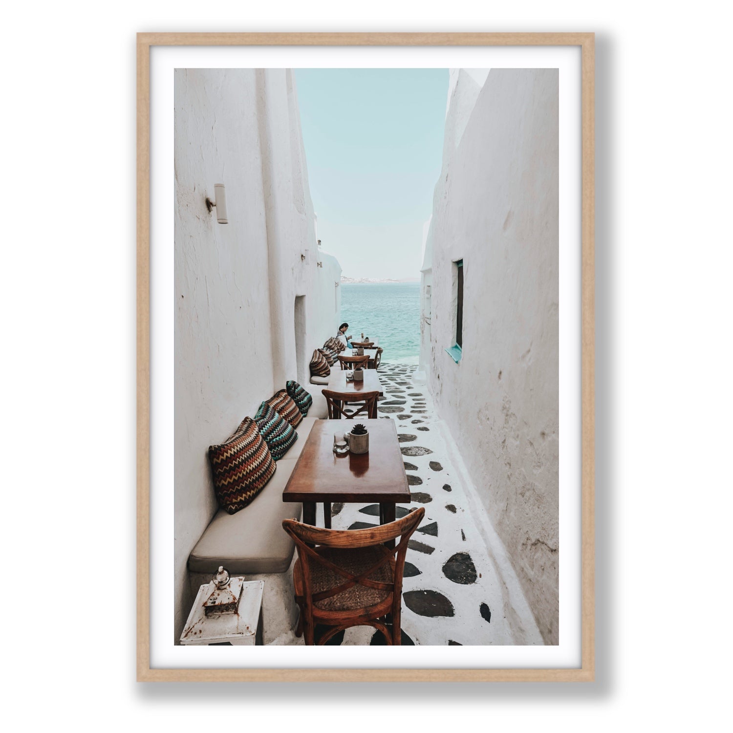 Trip Down Memory Lane fine art print, Mykonos, Greece, Statement, Natural Oak Frame · Matboard, Fine Art Print