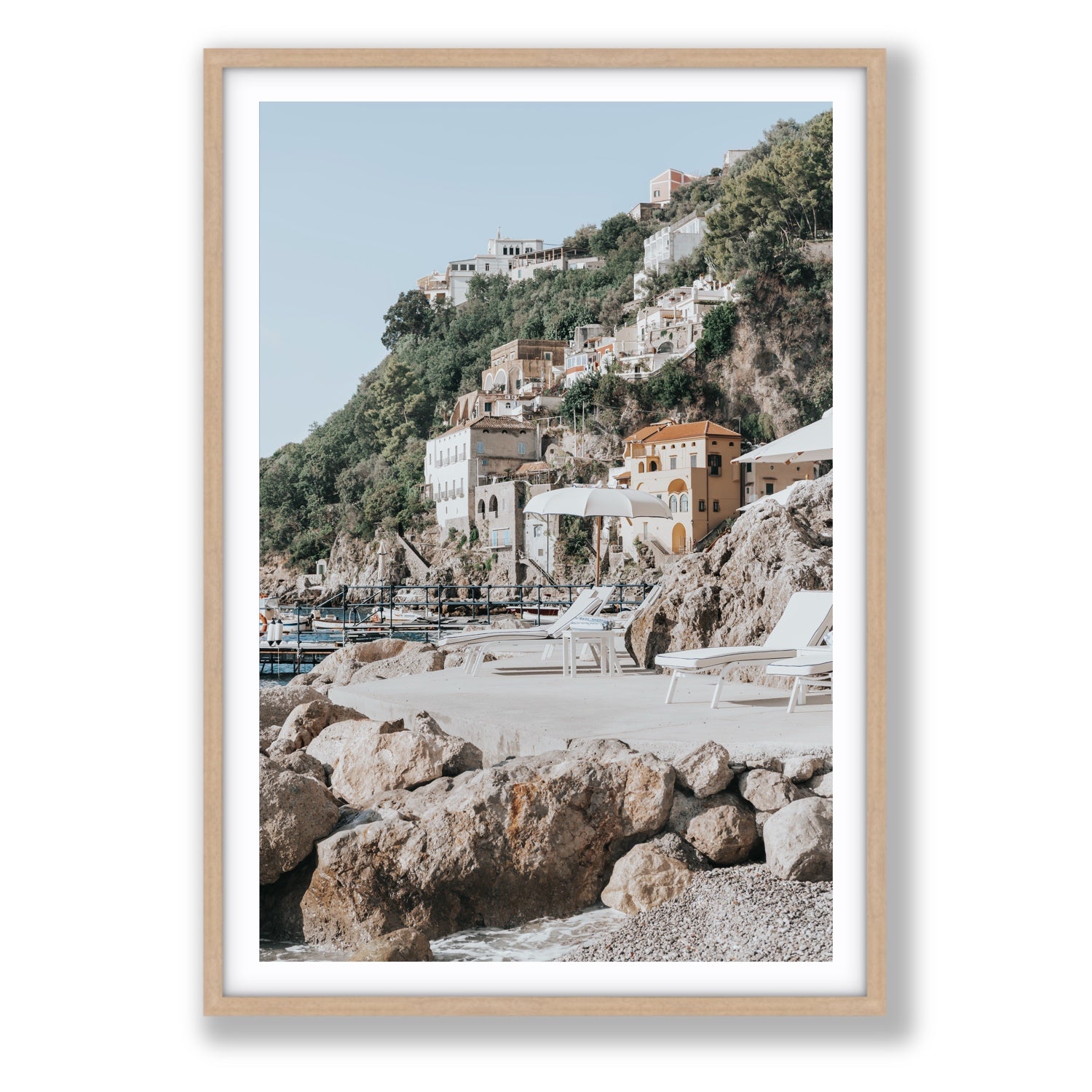 Dolce Coast Amalfi travel photography wall art statement fine art print in natural oak frame with matboard