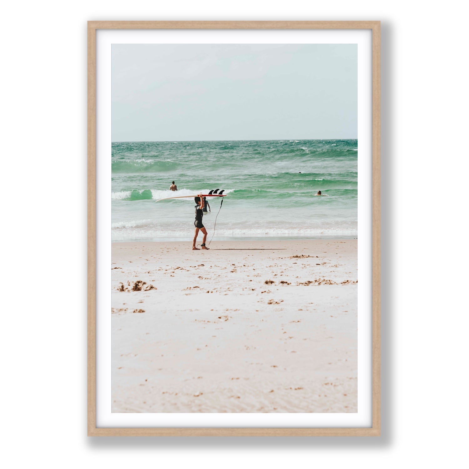 Grommet Byron Bay Surf coastal wall art Statement fine art print in natural oak frame with matboard