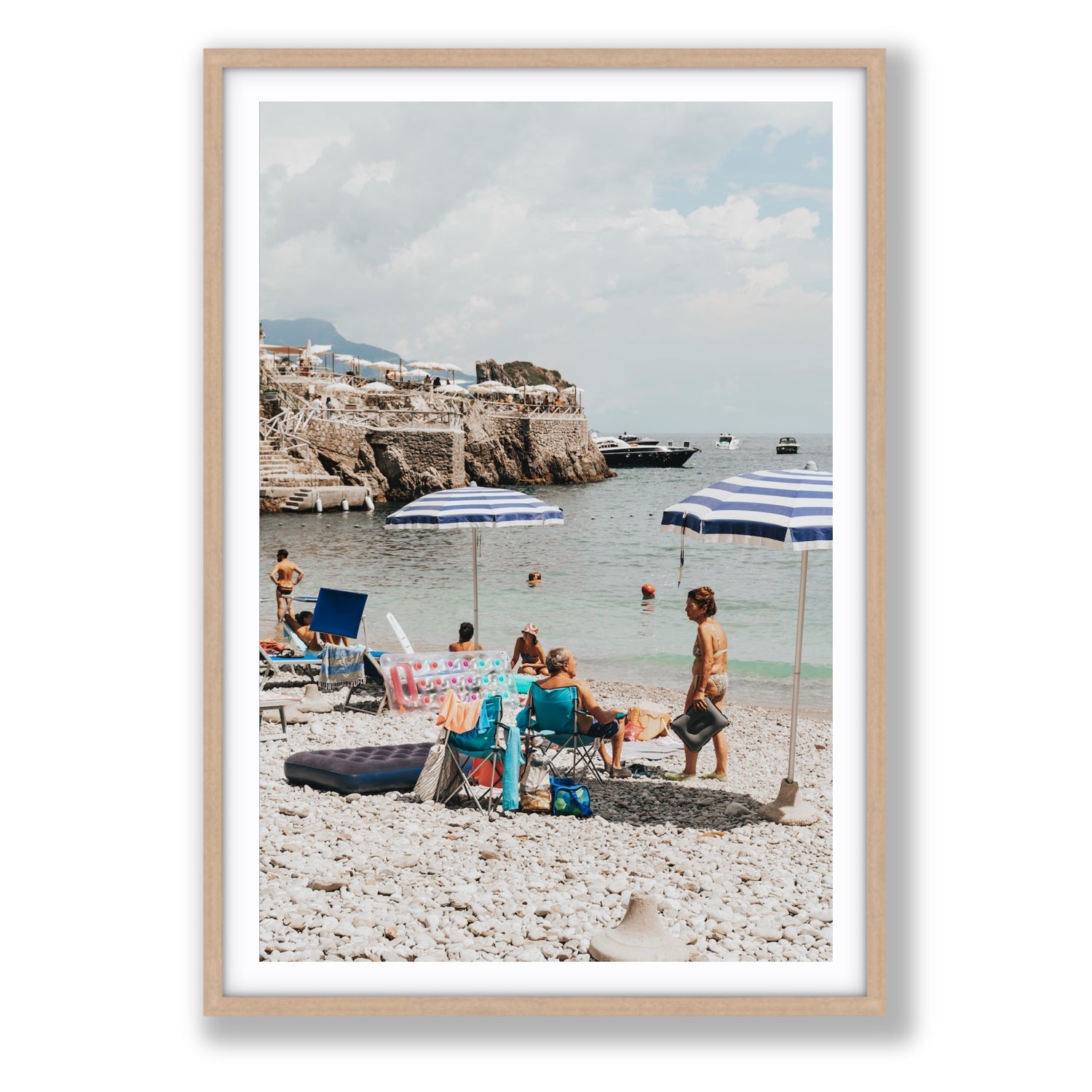 Couple Goals Nerano Amalfi Coast coastal wall art Statement fine art print in natural oak frame with matboard