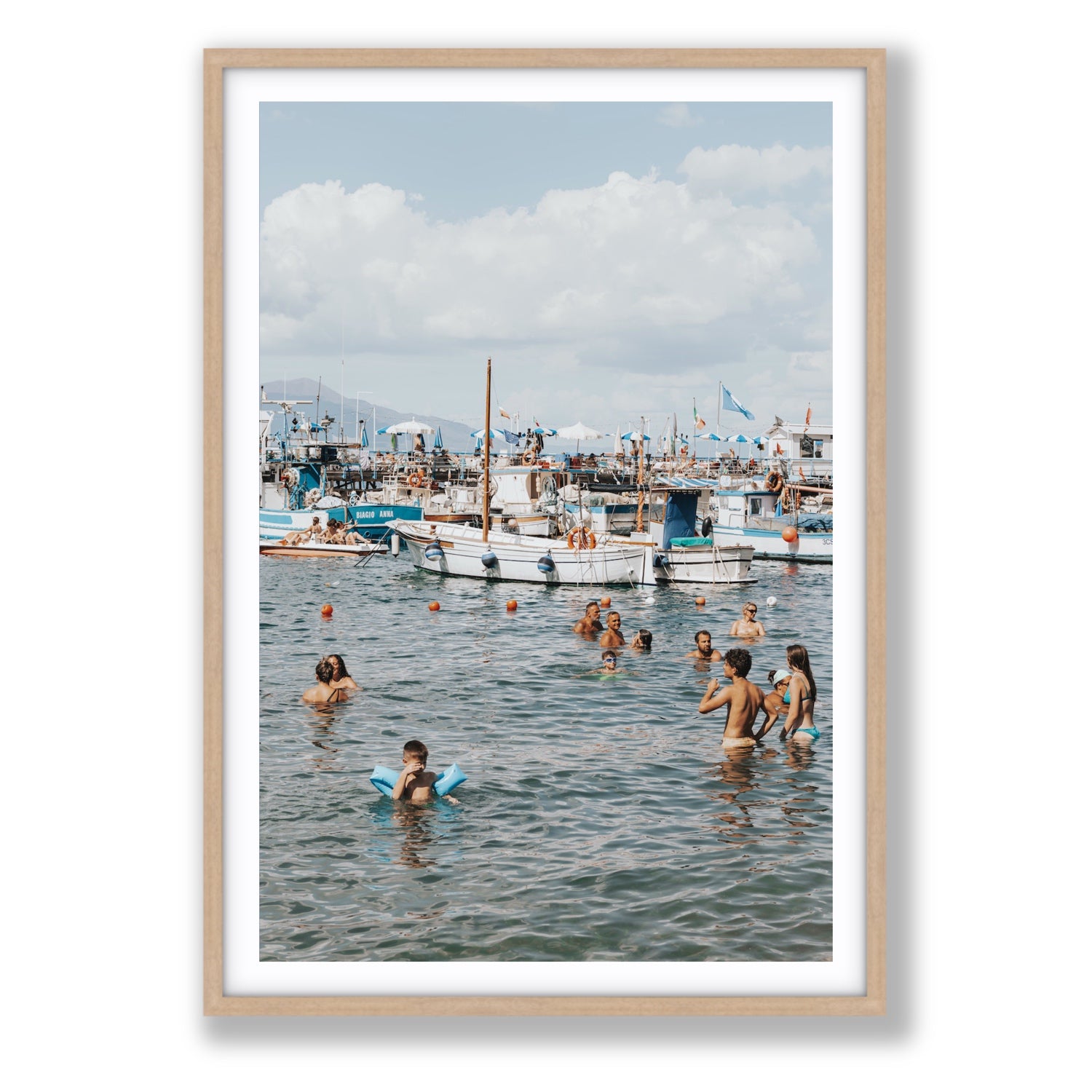 Vacanze Italiane Sorrento Italian coastal wall art Statement fine art print in natural oak frame with matboard