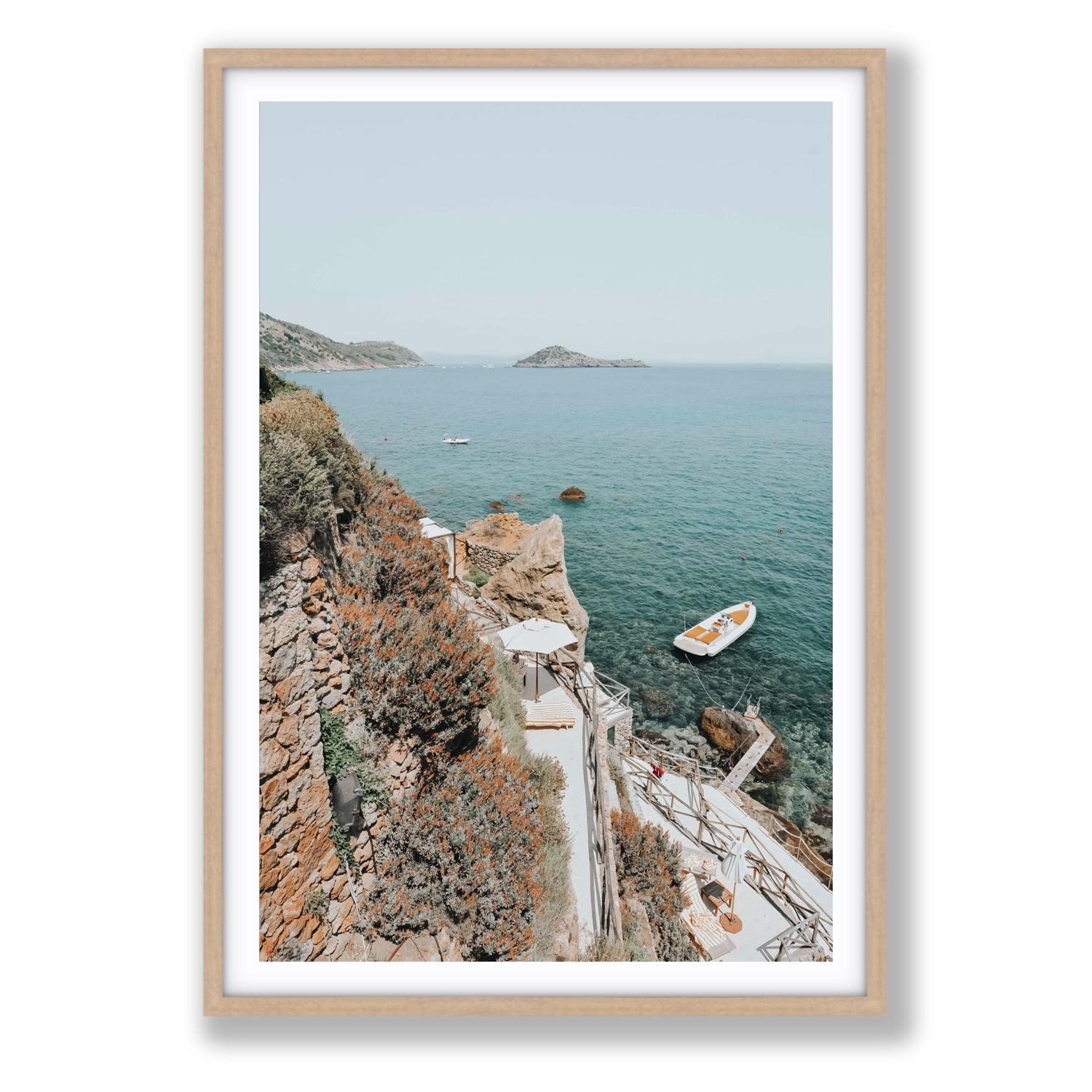 Front Row Seat Tuscany coastal wall art Statement fine art print in natural oak frame with matboard