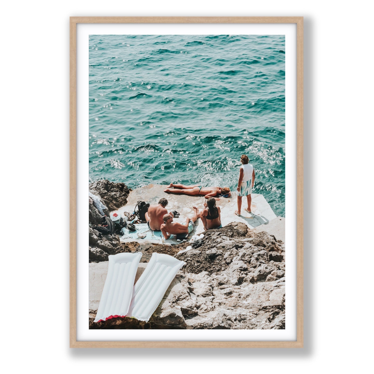 Gli Amici Praiano Amalfi Coast coastal wall art Statement fine art print in natural oak frame with matboard