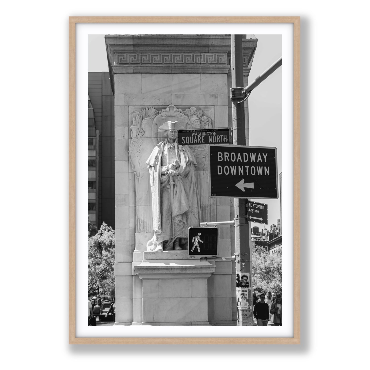 Silent Sentinels New York NYC Black & White wall art Statement fine art print in natural oak frame with matboard
