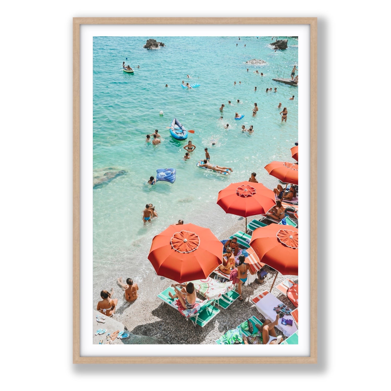 Easy Street Capri Italian beach wall art Statement fine art print in natural oak frame with matboard
