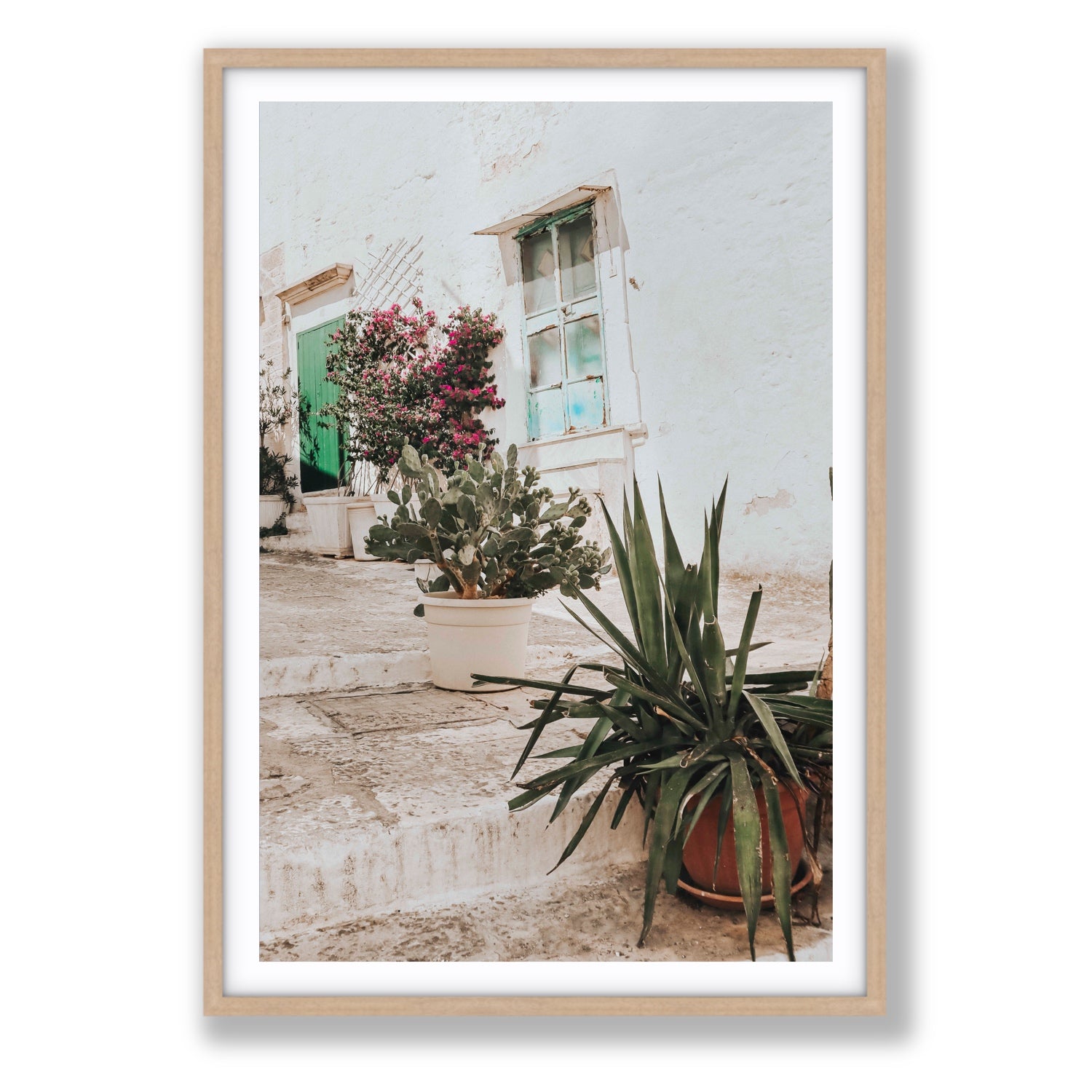 Giardino Segreto Puglia Ostuni wall art Statement fine art print in natural oak frame with matboard