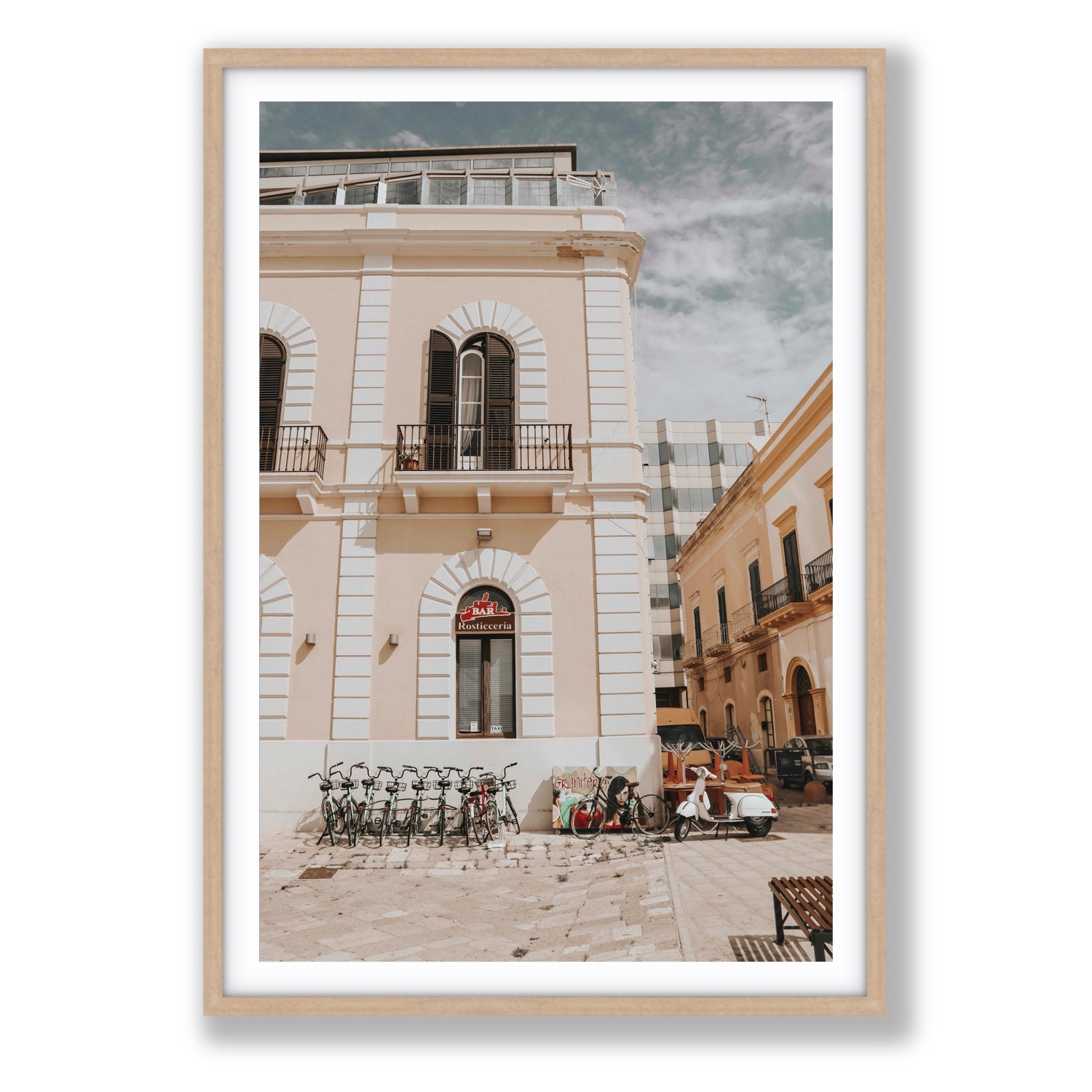 Rosticceria Puglia Italian wall art Statement fine art print in natural oak frame with matboard