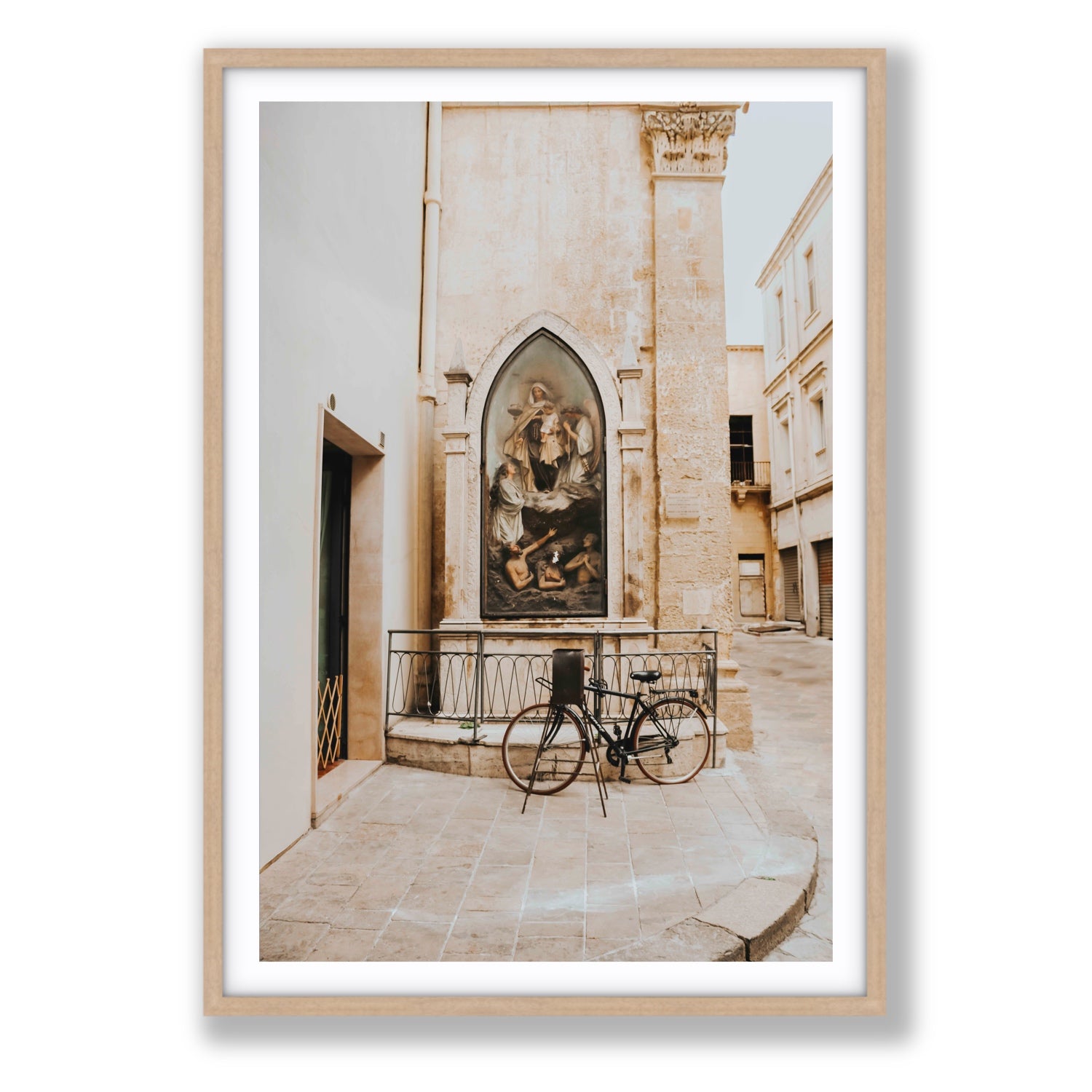 La Chiesa Puglia Otranto Italian wall art Statement fine art print in natural oak frame with matboard