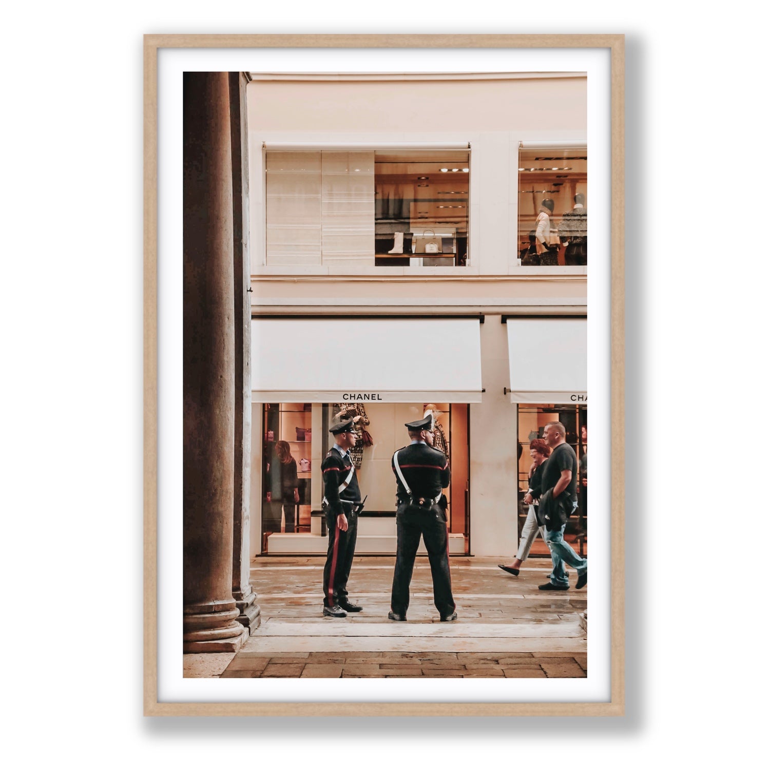 Style Police Venice Italian wall art Statement fine art print in natural oak frame with matboard