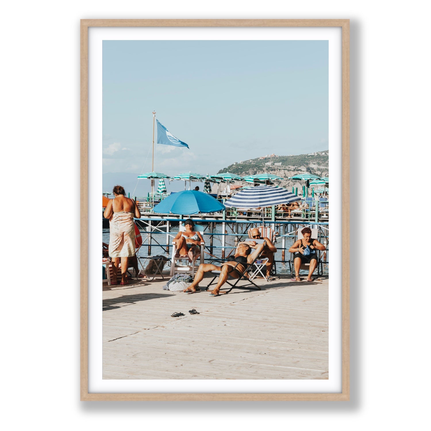The Golden Years Sorrento Italian wall art Statement fine art print in natural oak frame with matboard
