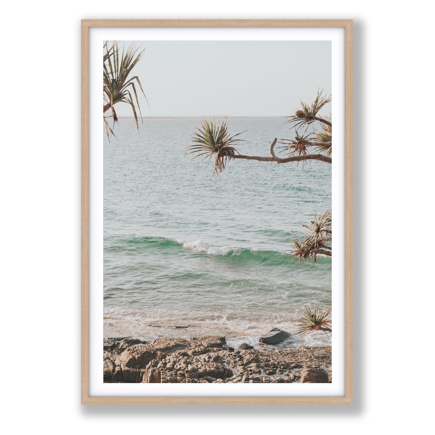 Good Vibrations fine art print, Noosa, Australia, coastal scenes artwork, Statement, Natural Oak Frame · Matboard, Fine Art Print