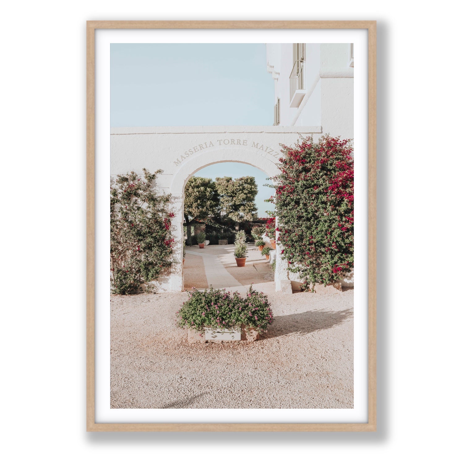 Torre Maizza Puglia Italian wall art Statement fine art print in natural oak frame with matboard