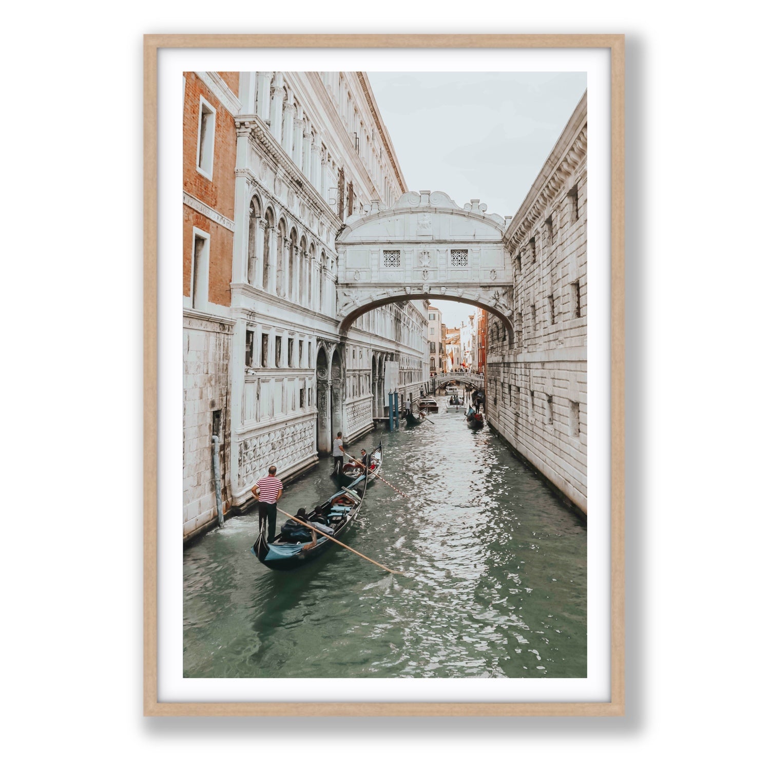 Bridge of Sighs Venice Gondola Italian wall art Statement fine art print in natural oak frame with matboard