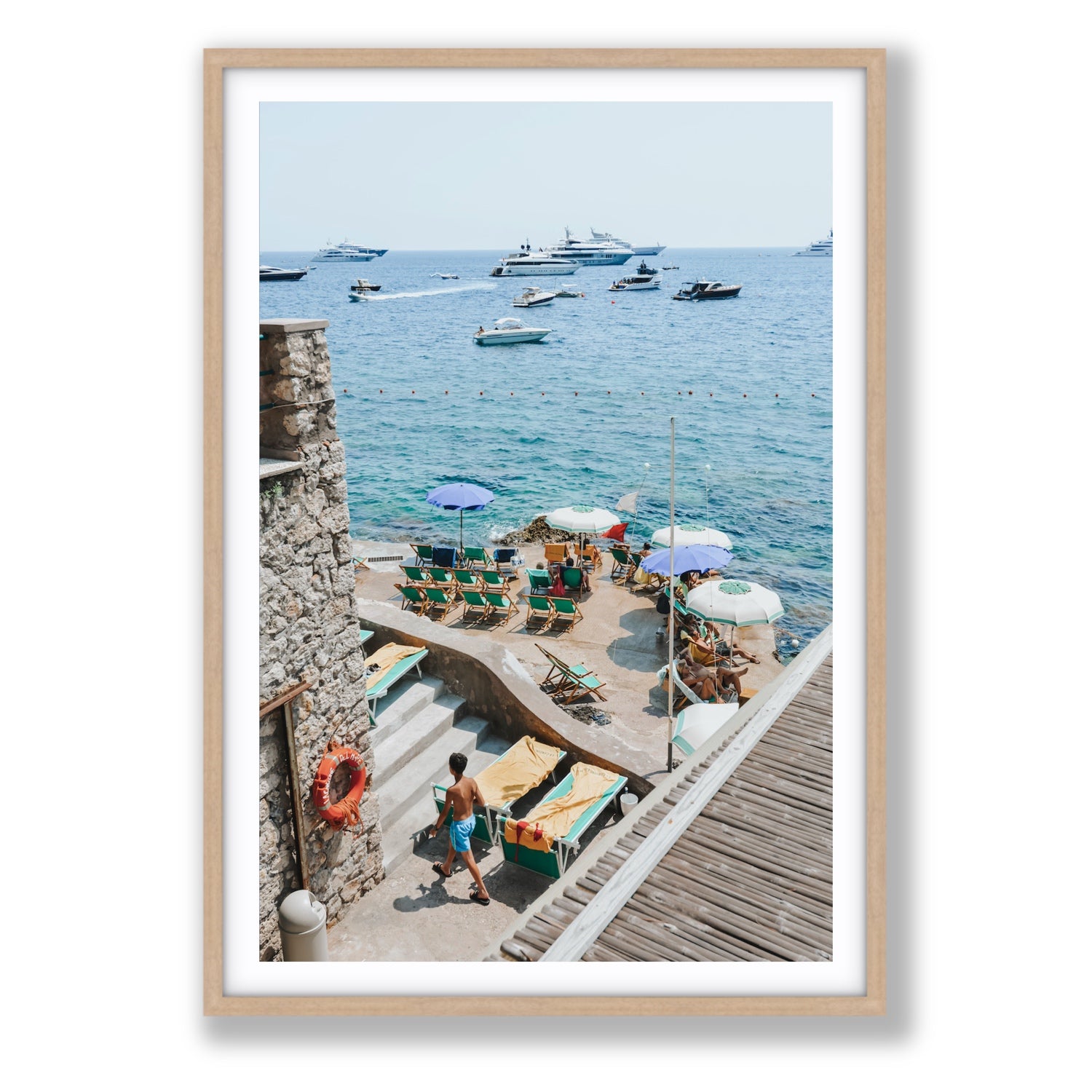 Canzone di Capri Capri Italian beach wall art Statement fine art print in natural oak frame with matboard