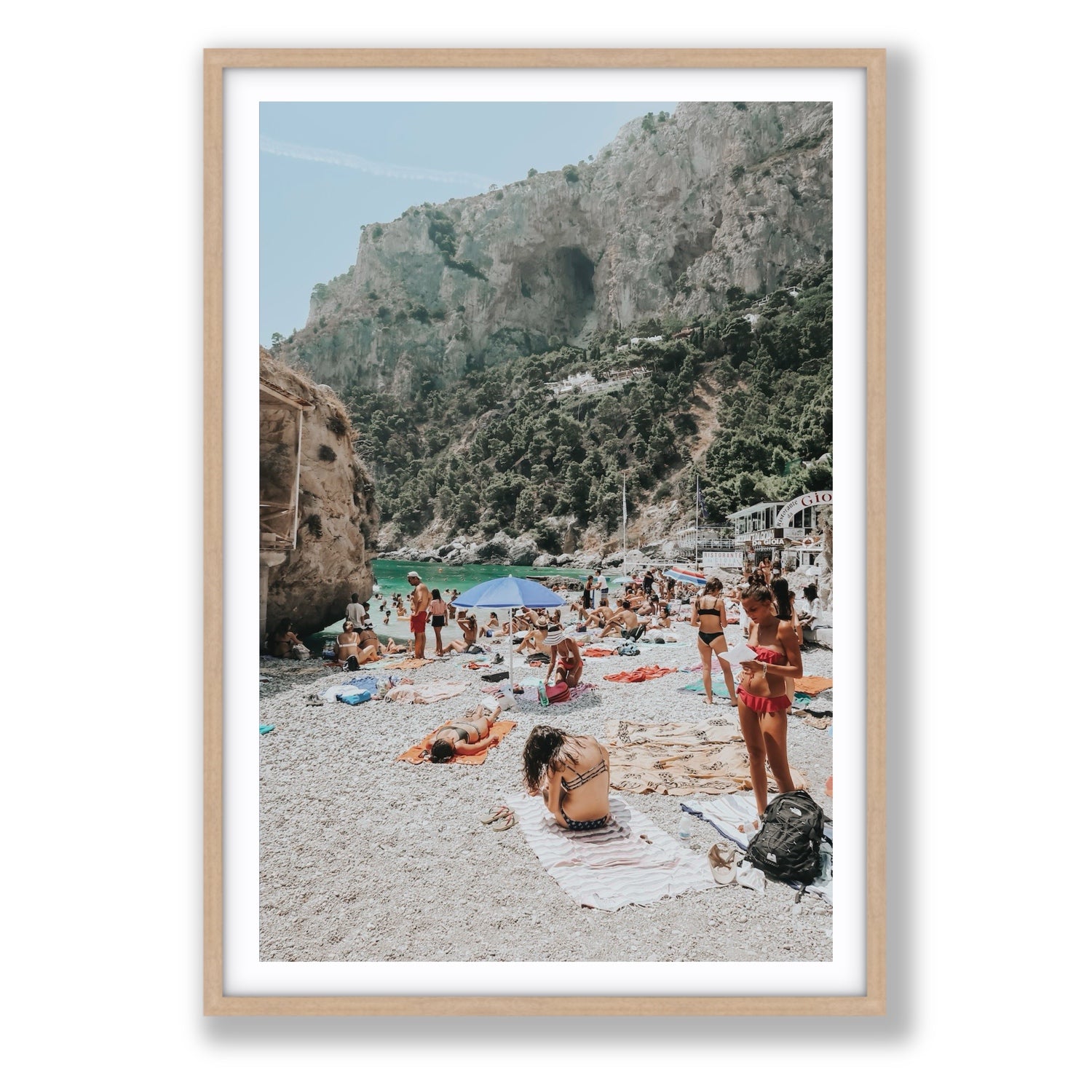 Marina Piccola Capri Mediterranean wall art Statement fine art print in natural oak frame with matboard