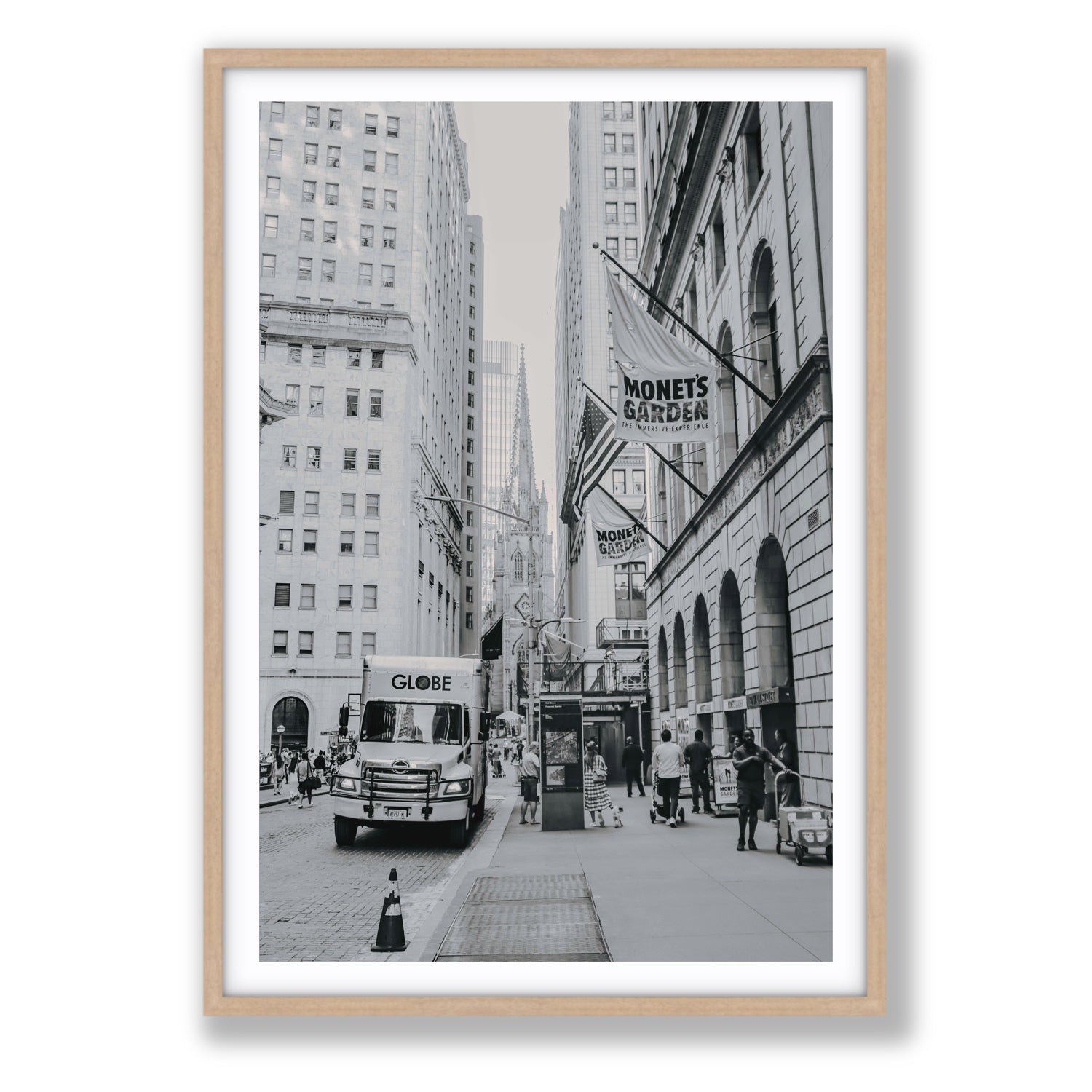 Metropolitan Monotone New York NYC Black & White wall art Statement fine art print in natural oak frame with matboard