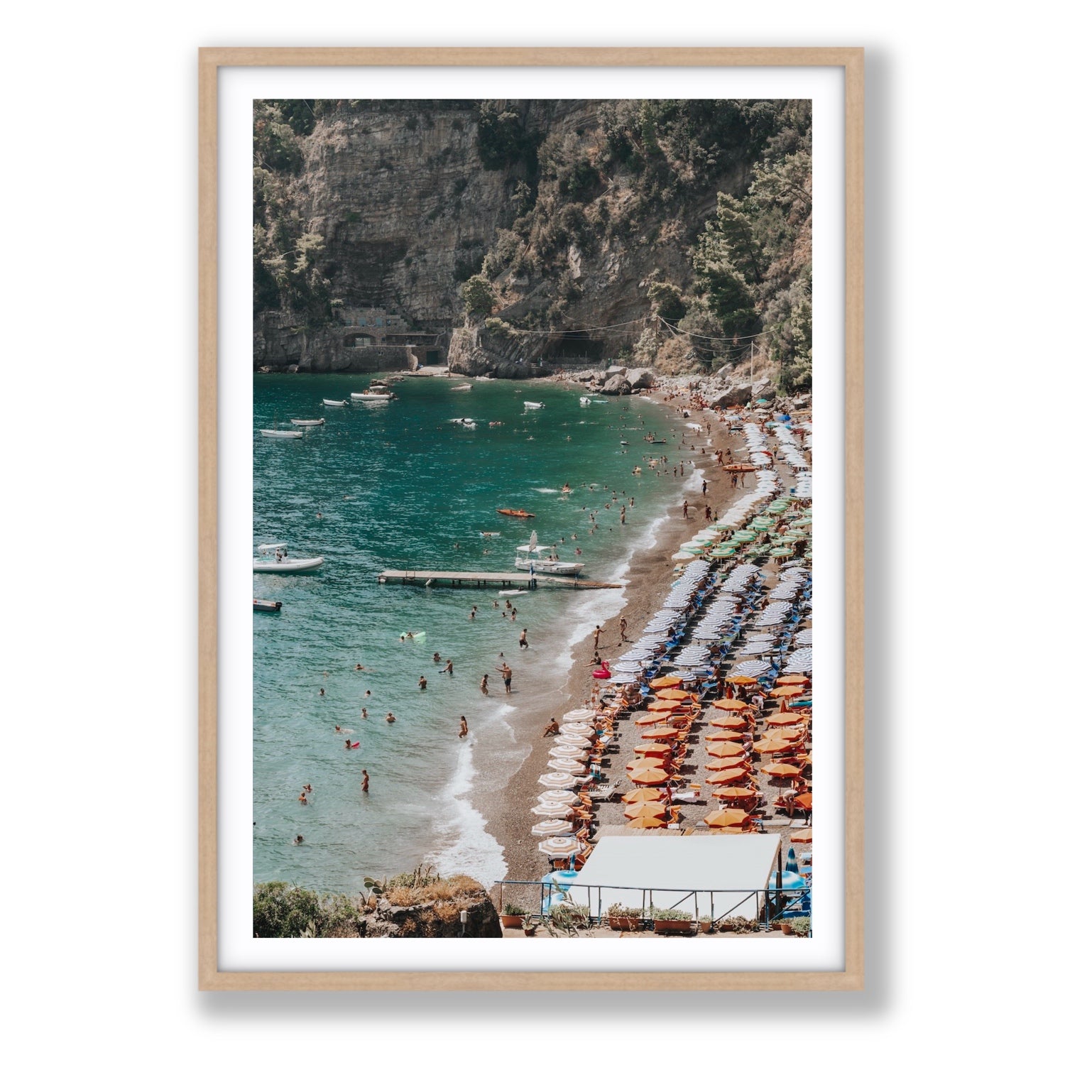 Parasol Panorama fine art print, Positano, Italy, Statement, Natural Oak Frame · Matboard, Fine Art Print