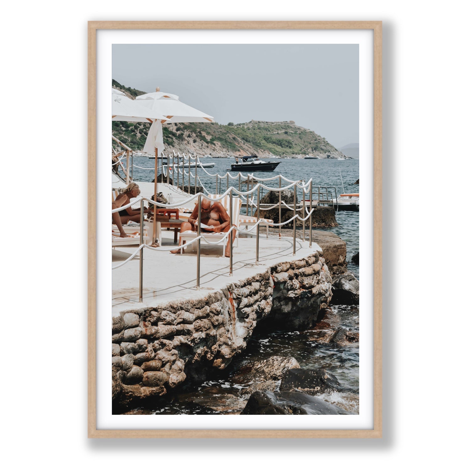 Nonno e Nonna Tuscany coastal Italian wall art Statement fine art print in natural oak frame with matboard