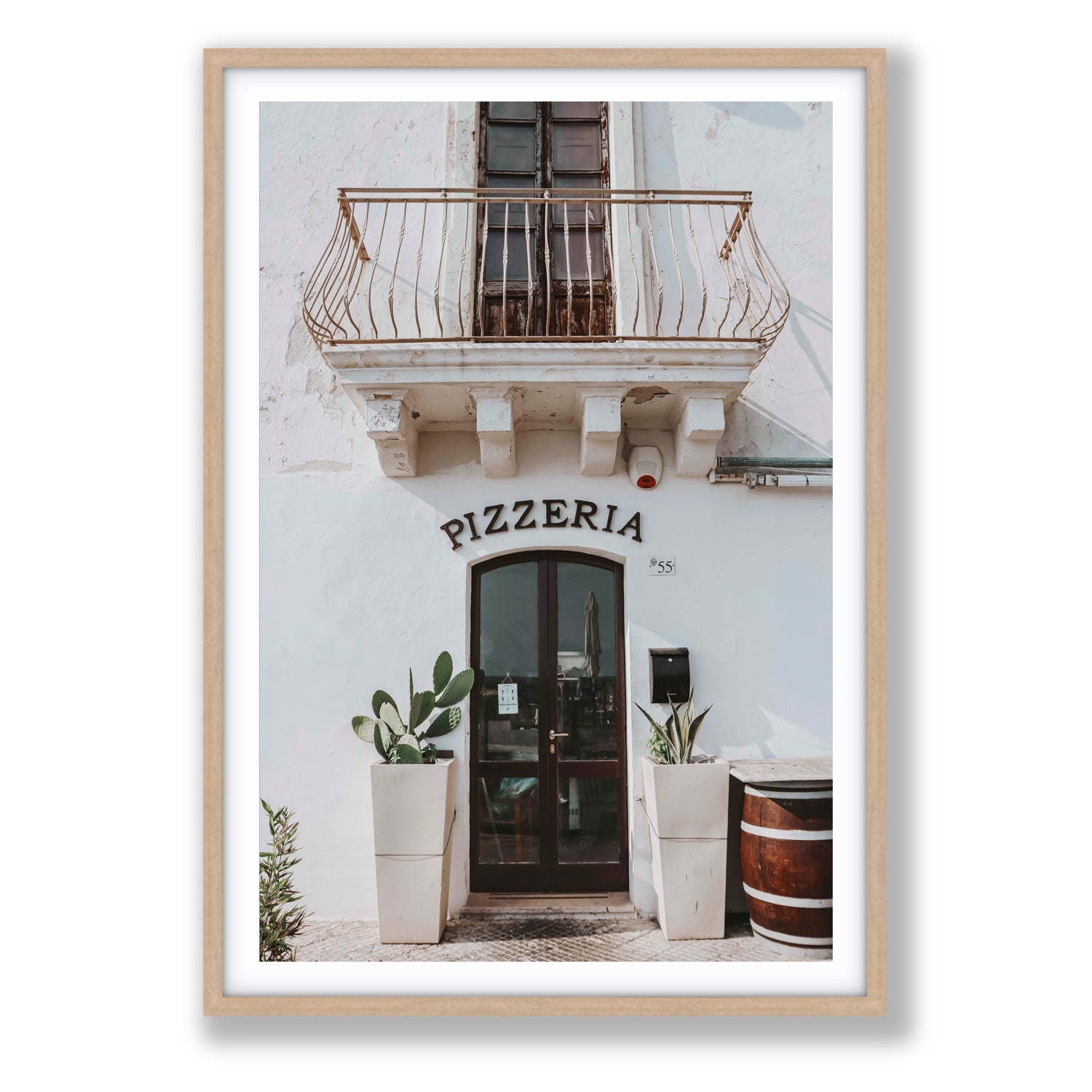 Pizzeria Puglia Italian wall art Statement fine art print in natural oak frame with matboard