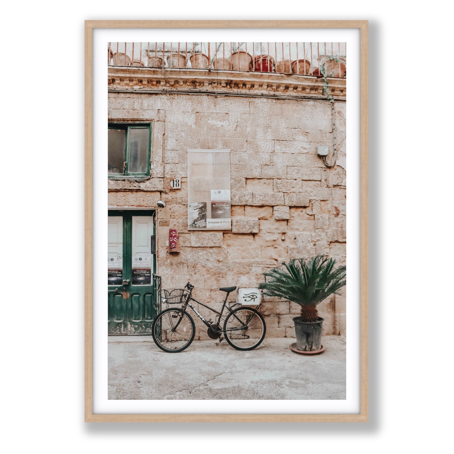 Salento Streets Puglia Lecce Italian wall art Statement fine art print in natural oak frame with matboard