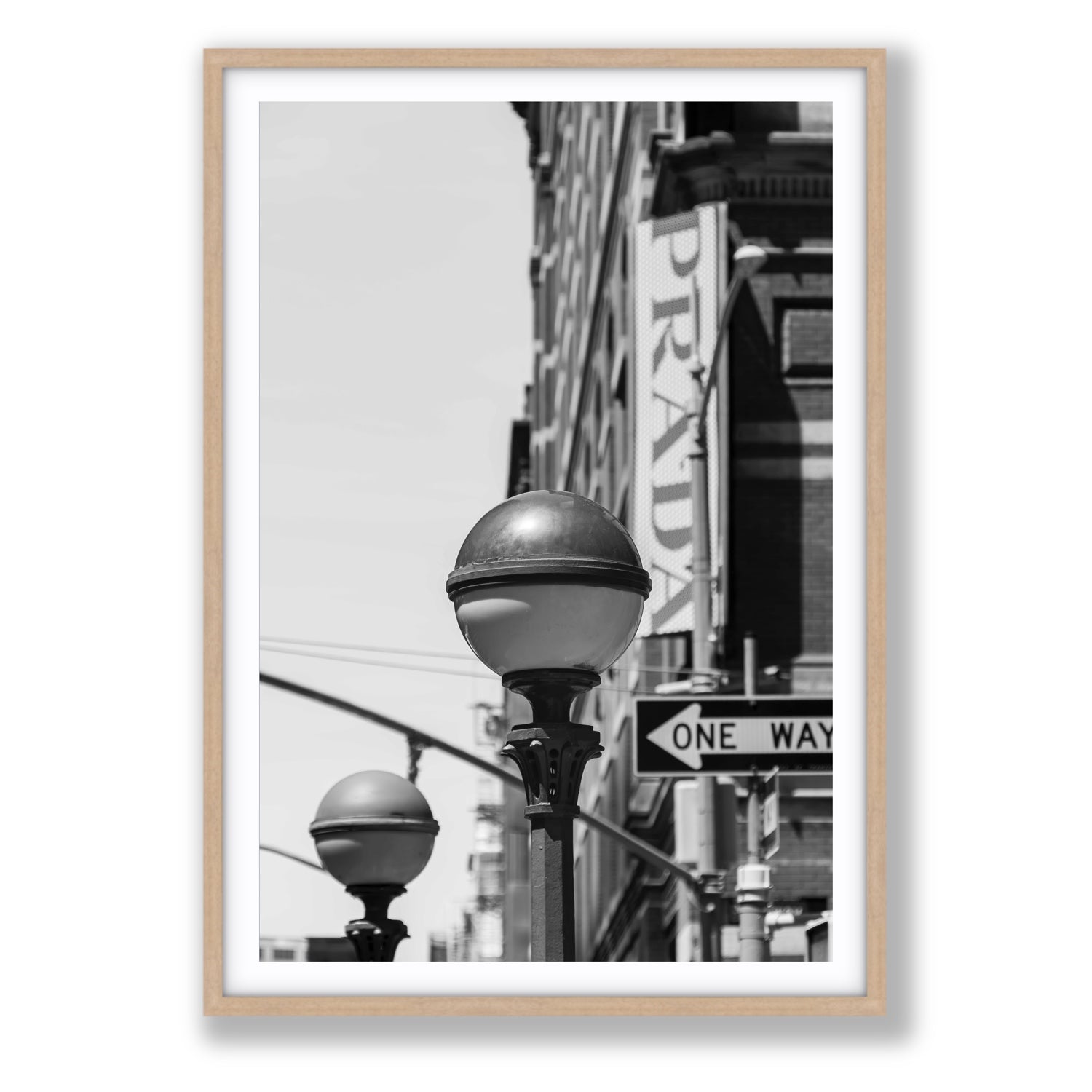 Subway Style New York NYC Black & White wall art Statement fine art print in natural oak frame with matboard