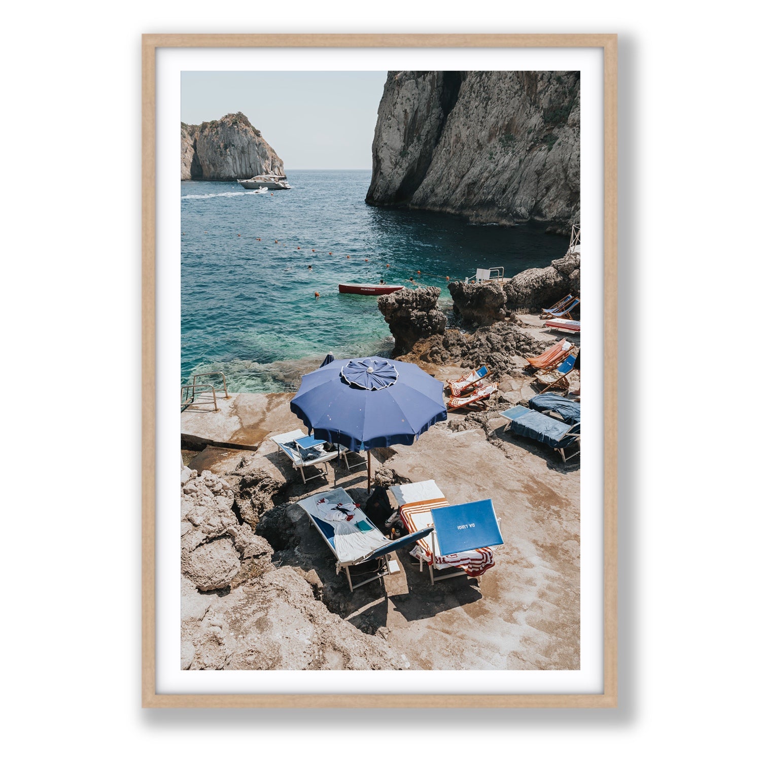 Lonely Loungers fine art print, Capri, Italy, Statement, Natural Oak Frame · Matboard, Fine Art Print