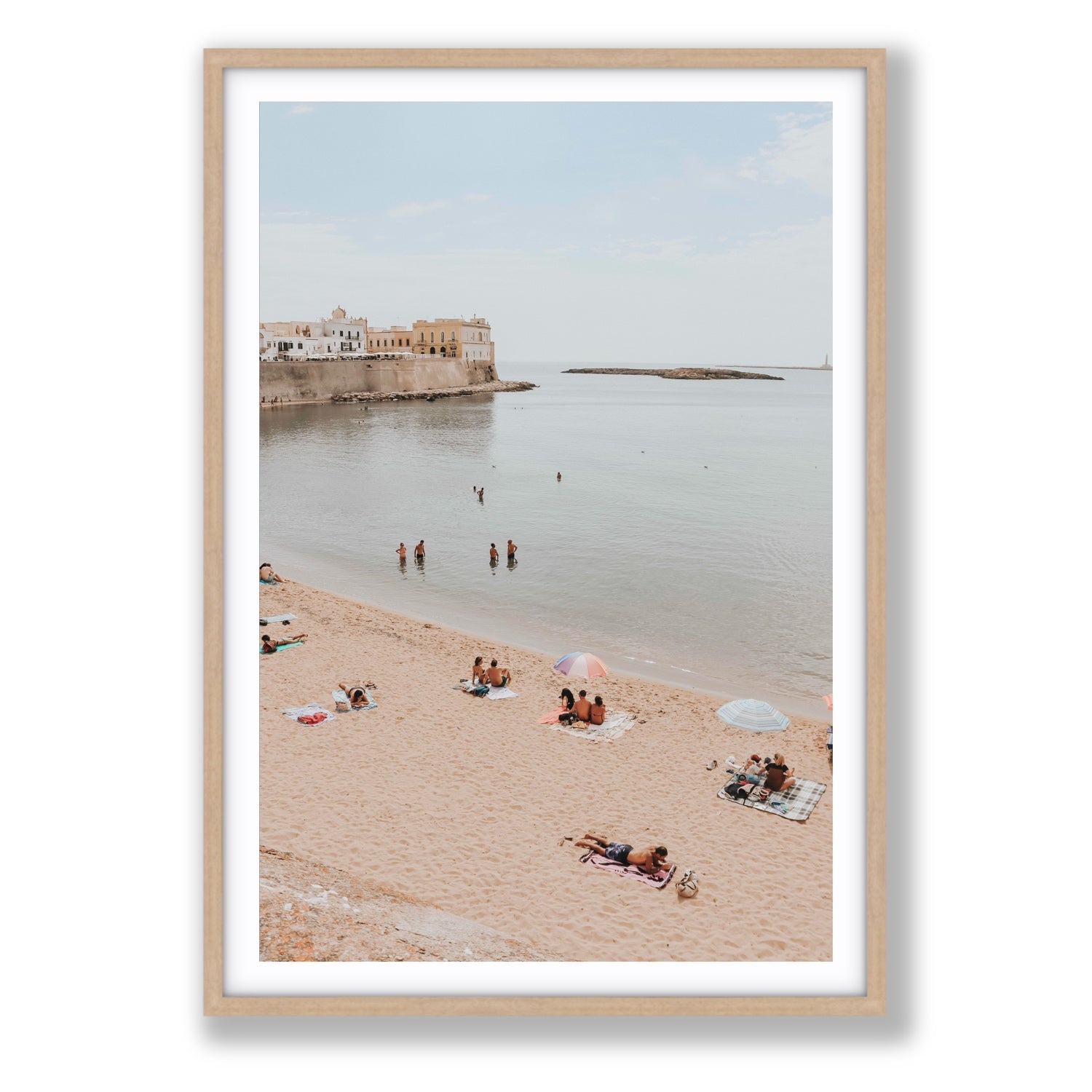 Spiaggia della Purita Puglia coastal art print Statement fine art print in natural oak frame with matboard