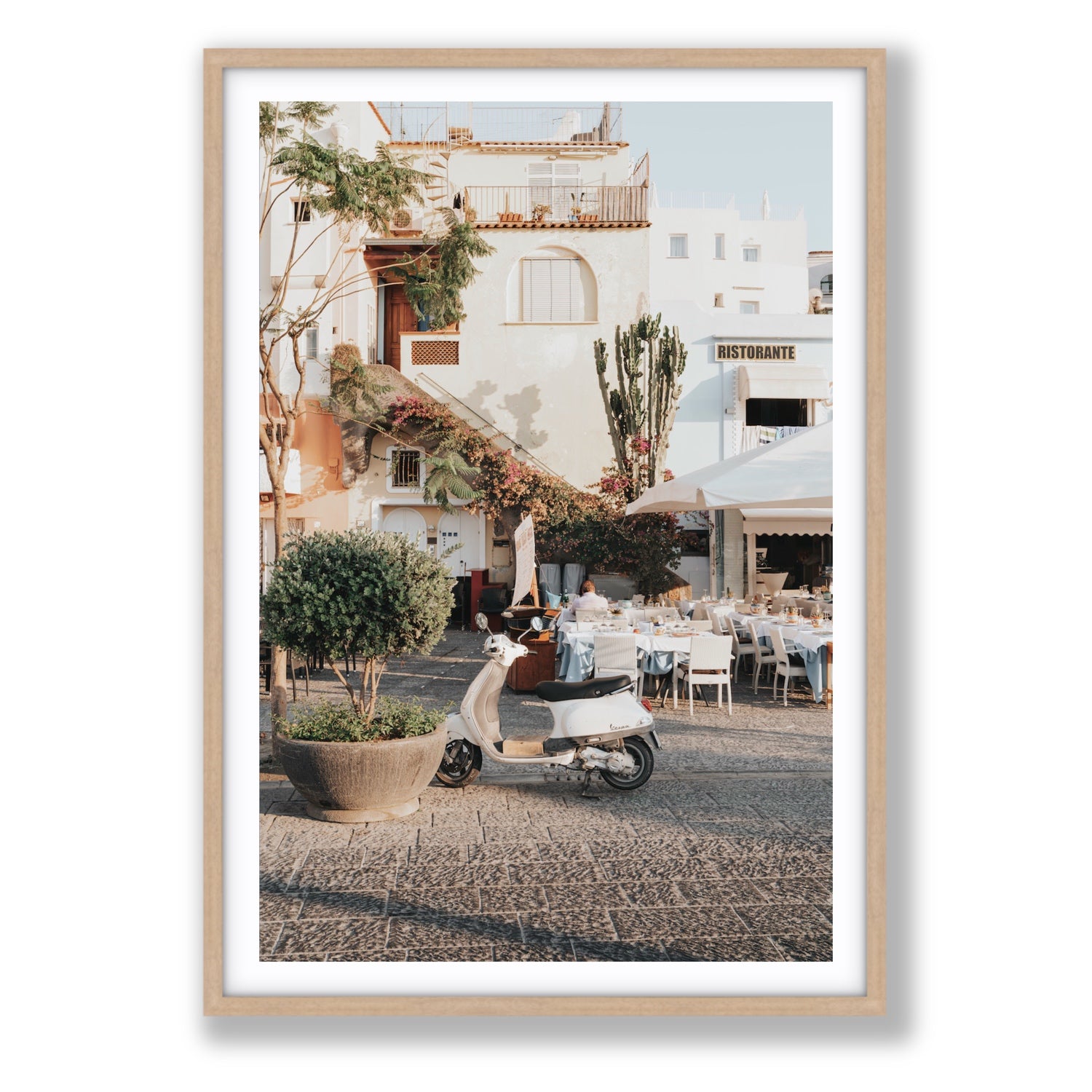 Ristorante Ischia Italian Mediterranean decor wall art Statement fine art print in natural oak frame with matboard