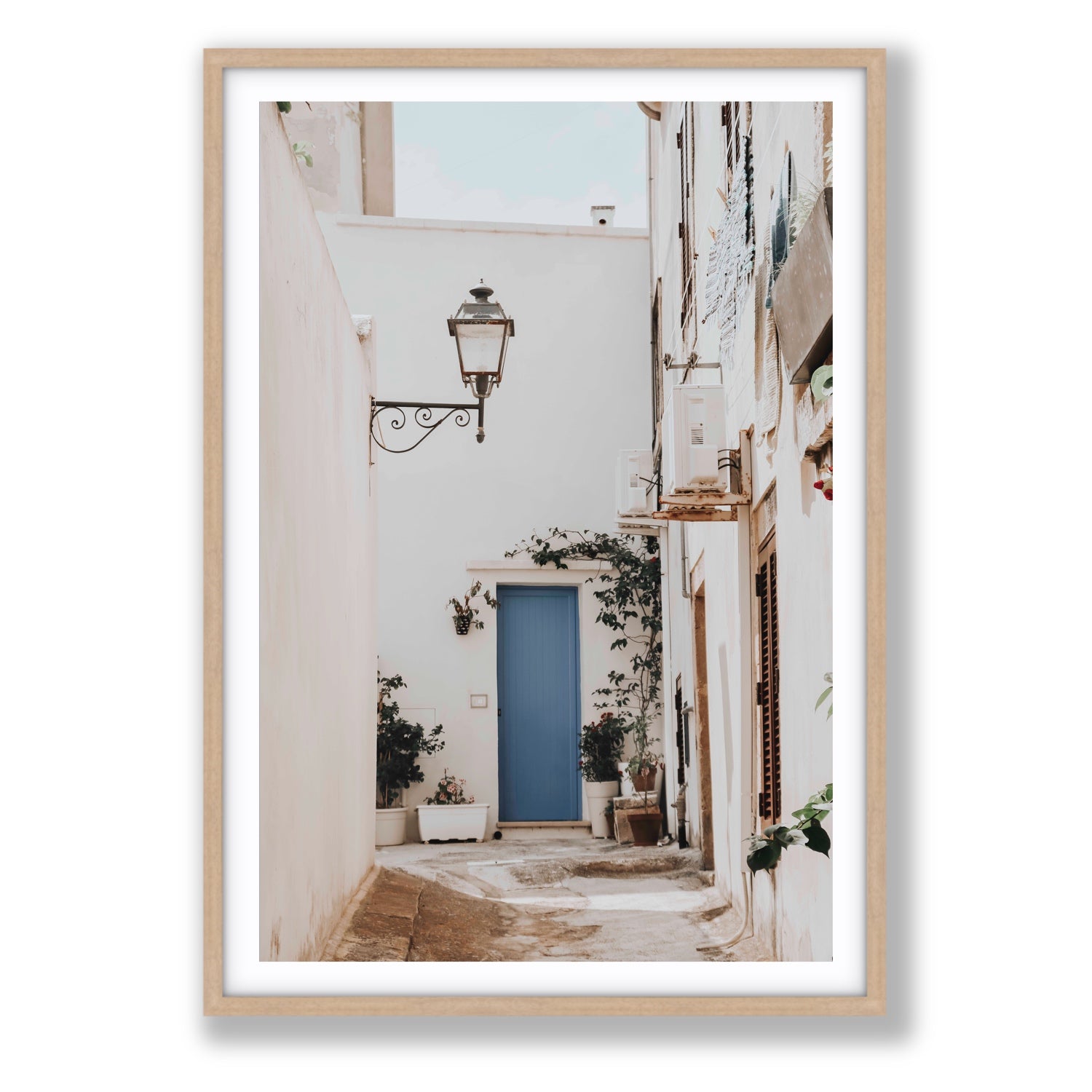 Entry Envy Puglia Ostuni wall art Statement fine art print in natural oak frame with matboard